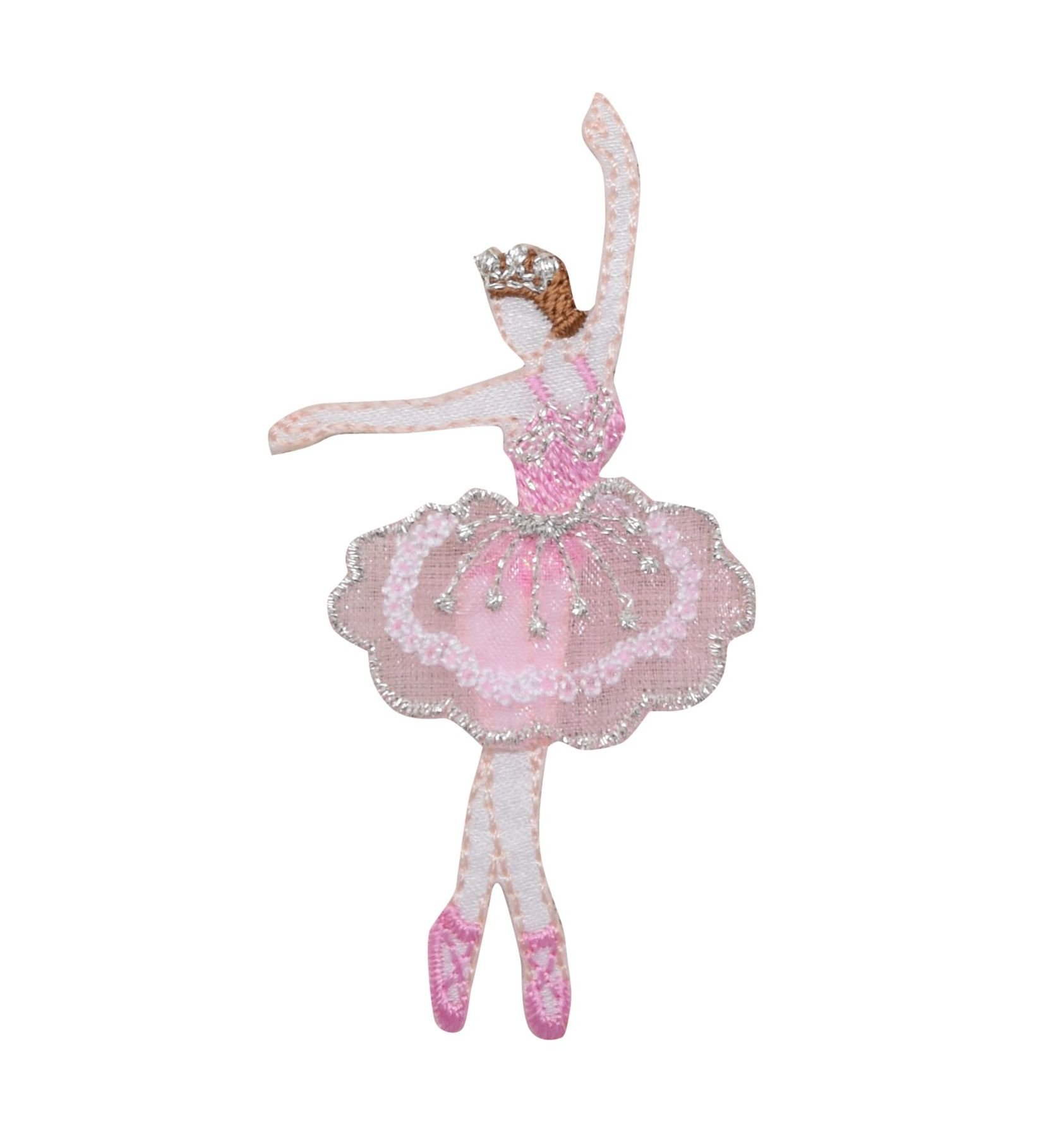 Pink Ballerina Dress & Crown Embroidered Iron-On Patch for Ballet Costumes, Dance Outfits, DIY Crafts, and Sewing Projects
