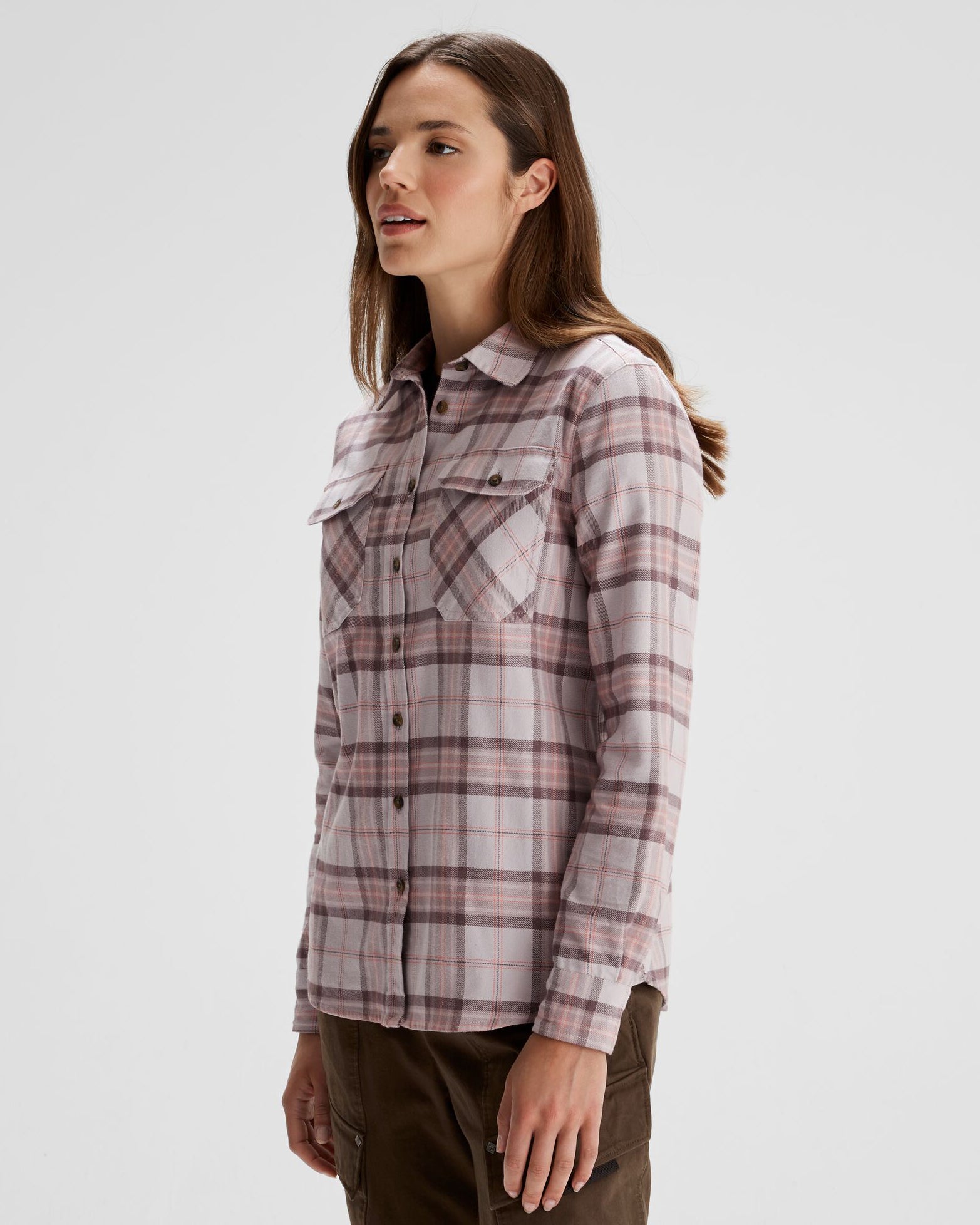 Women's Carrillon HF Long Sleeve Plaid Shirt - Soft Cotton Button Down Top for Casual Wear & Outdoor Adventures | Mountain Dove Plaid Pattern