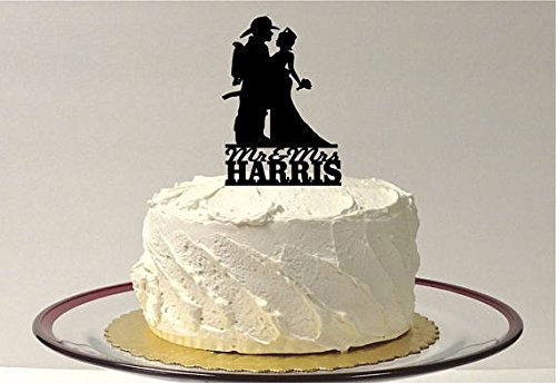 Personalized Fireman and Nurse Wedding Cake Topper - Handmade in USA | Firefighter & Nurse Couple Cake Decoration for Wedding, Anniversary & Retirement Celebrations
