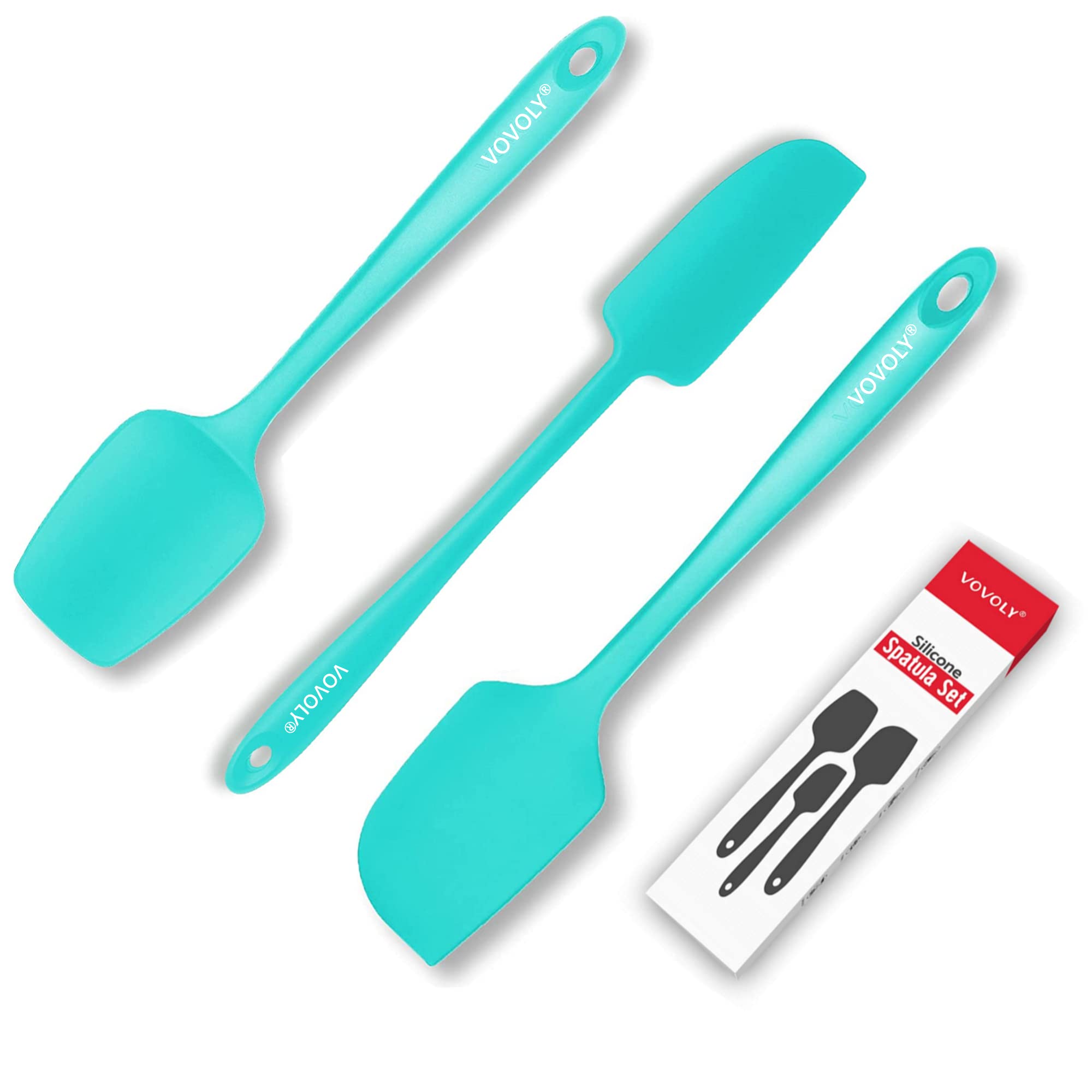 Vovoly 3-Piece Silicone Spatula Set - Heat Resistant Up to 600°F, Non-Stick Baking & Cooking Utensils with Stainless Steel Core - BPA Free, Seamless Design, Dishwasher Safe (Teal) - Perfect for Mixing, Flipping Pancakes, Scraping Bowls & Baking Cookies