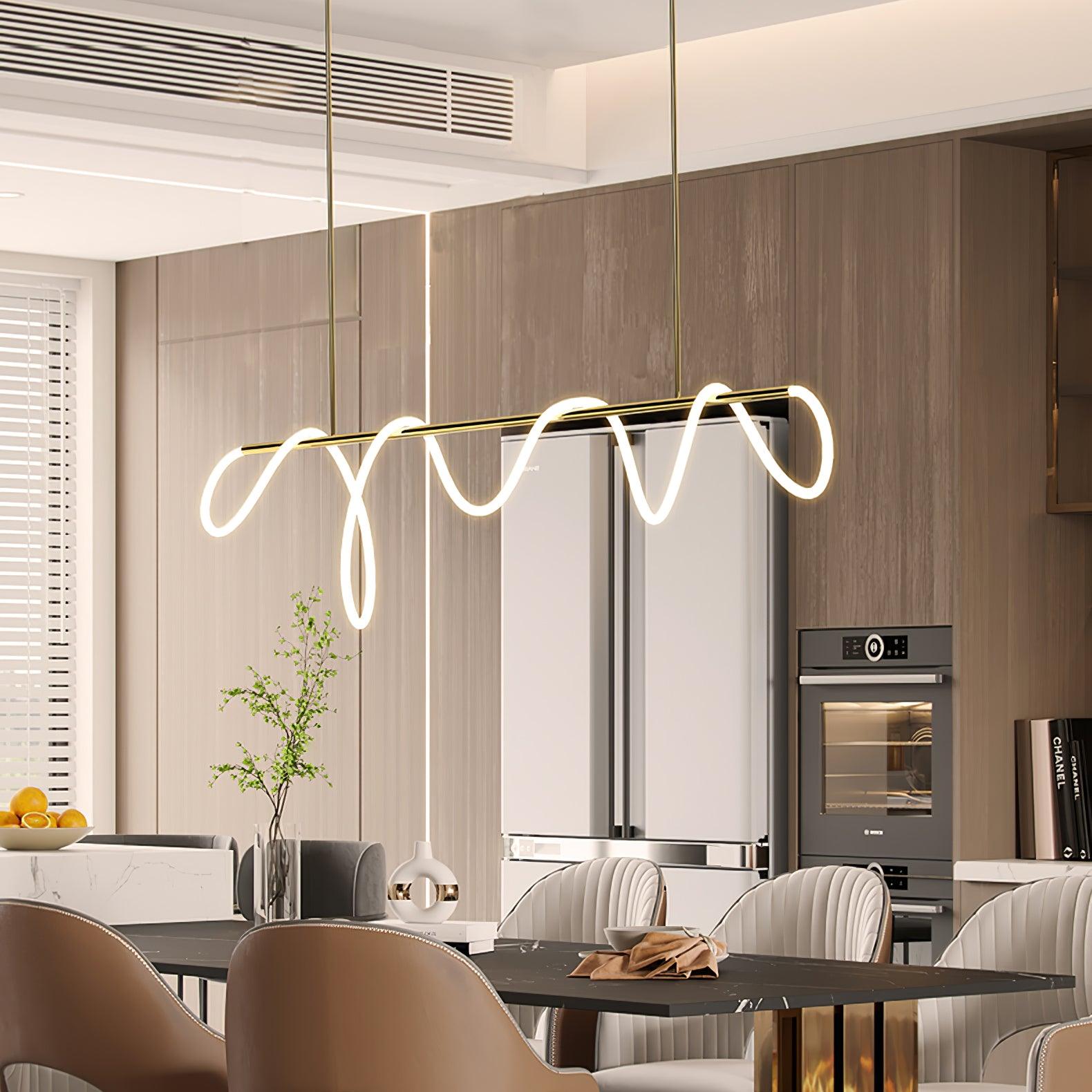 Modern Flexible Linear Curve Chandelier - Adjustable LED Pendant Light for Dining Room, Kitchen Island, or Living Room Decor