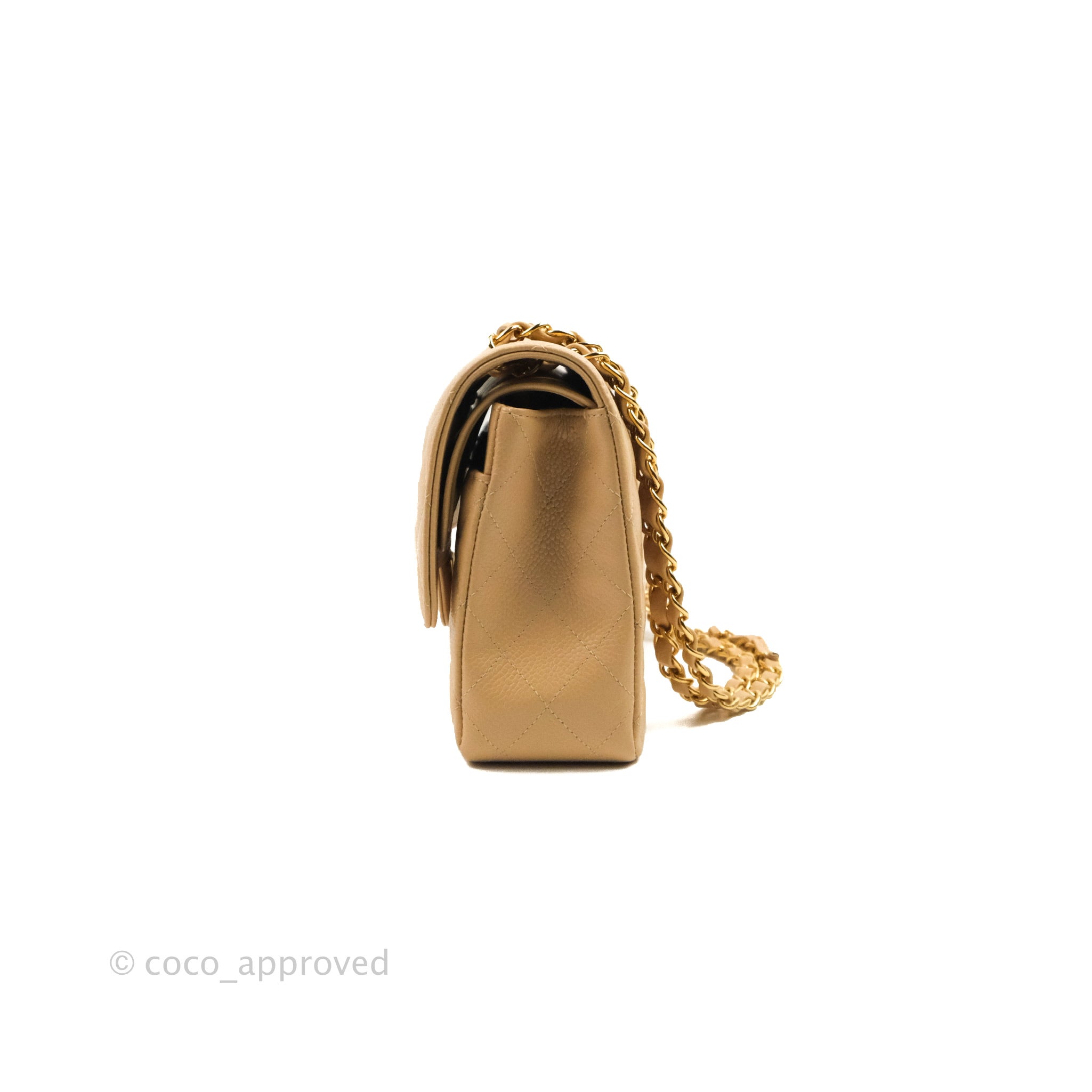 Chanel Classic Medium Flap Bag Quilted Beige Caviar Leather with Gold Hardware - Luxury Crossbody Purse for Women, Perfect for Work, Date Night & Special Occasions