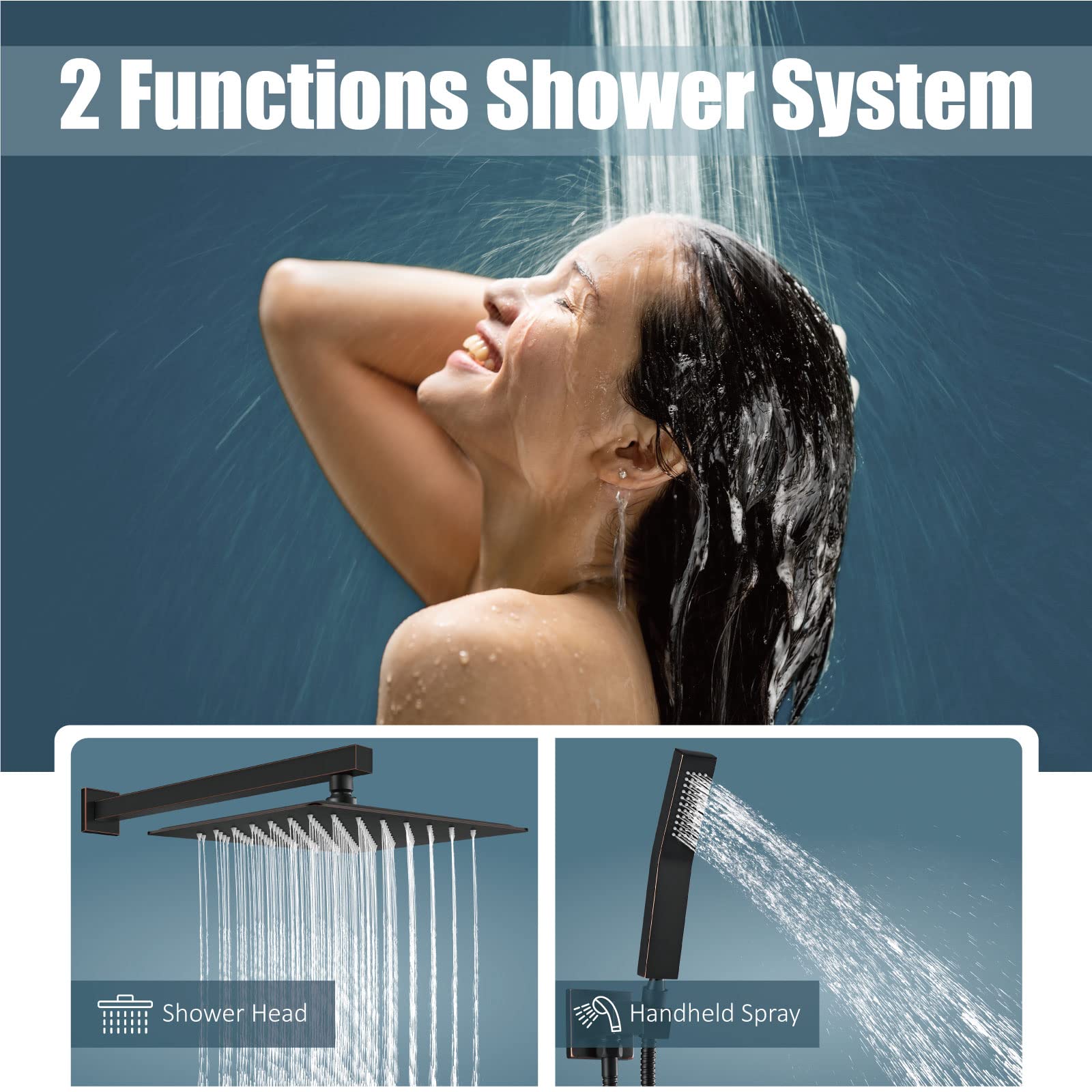 Aolemi 12-Inch Oil Rubbed Bronze Wall Mount Shower System - Rain Shower Head & Handheld Spray Combo with Rough-in Valve & Trim Kit - Perfect for Modern Bathroom Renovation & Spa-Like Shower Experience