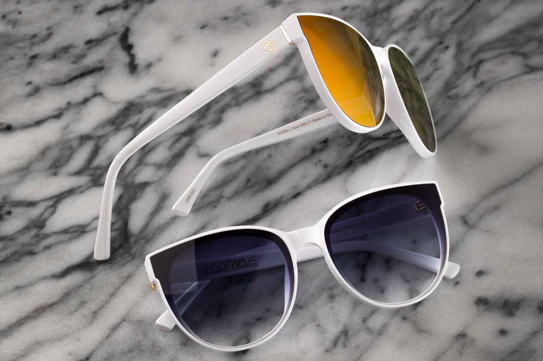 CARAT SUNGLASSES for Women - White Frame with Purple Lens (PURPLE RAIN) - UV Protection Fashion Sunglasses for Beach, Driving & Outdoor Activities