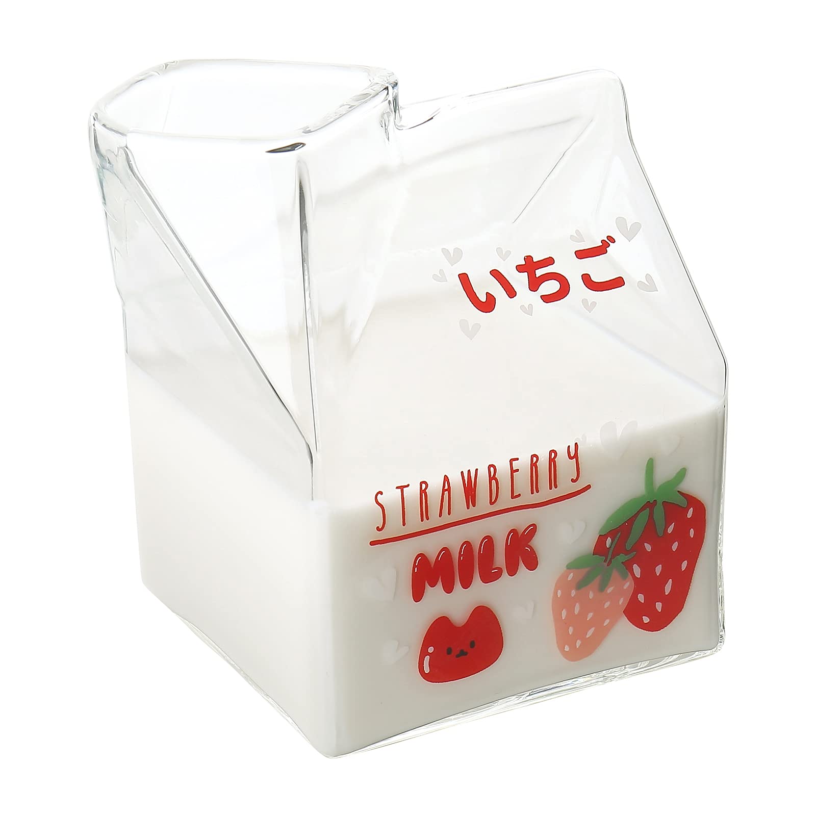 Kawaii Glass Milk Carton Cup - Cute Strawberry Milk Cup, Mini Creamer Container 12oz, Microwave Safe | Perfect for Coffee, Tea, Smoothies & Small Gifts