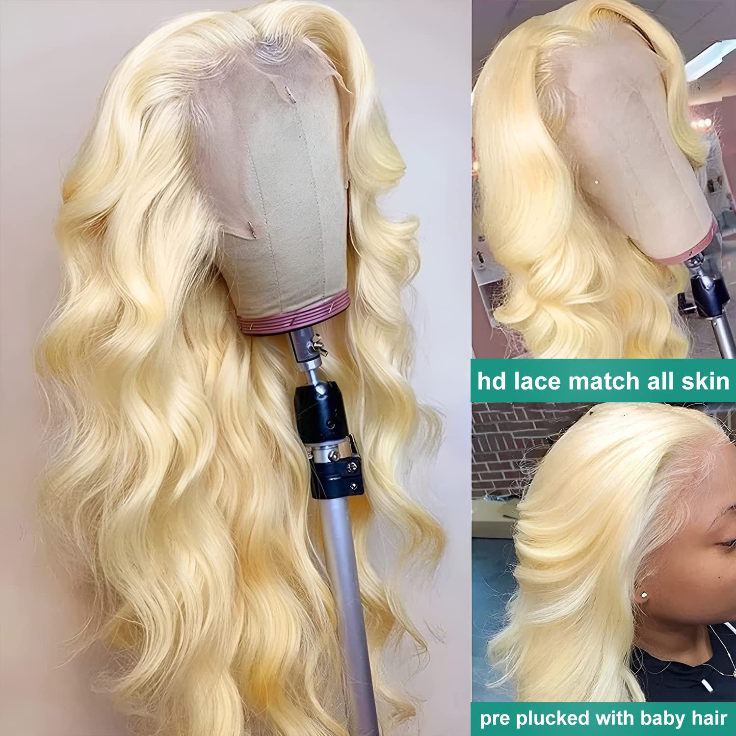 613 Lace Front Wig Human Hair 13x4 HD Lace Frontal - 180% Density Body Wave Blonde Pre-Plucked with Baby Hair (32 Inch) - Perfect for Cosplay, Daily Wear & Special Occasions