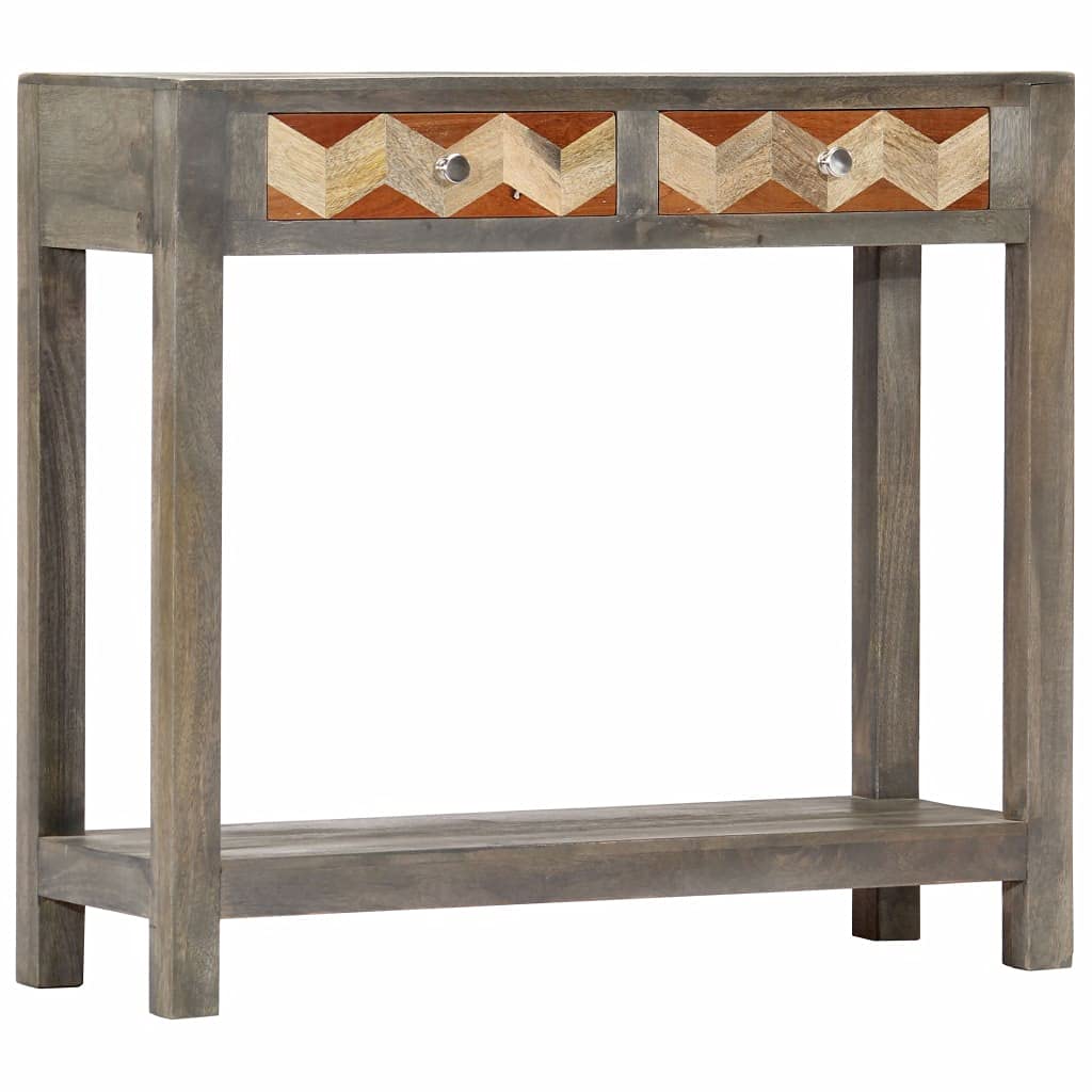 Modern Console Table with 2 Diamond-Pattern Drawers & Shelf - Solid Mango Wood Sofa Table (33.9
