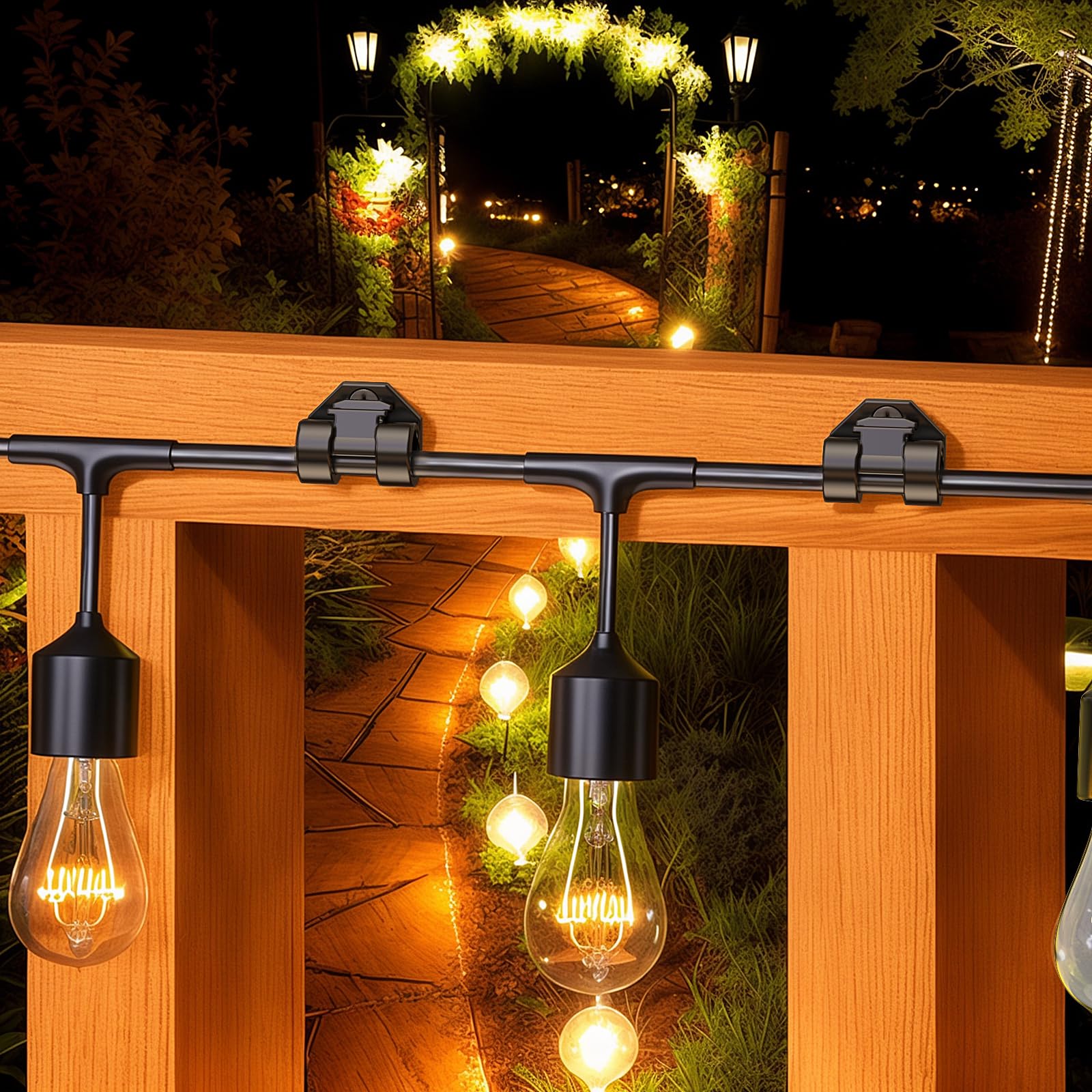 Outdoor String Light Hooks - 20 Pack Weatherproof Christmas Light Clips for Hanging Fairy Lights, Cables & Holiday Decor (Black) - Perfect for Patio, Garden, Wedding & Christmas Decoration