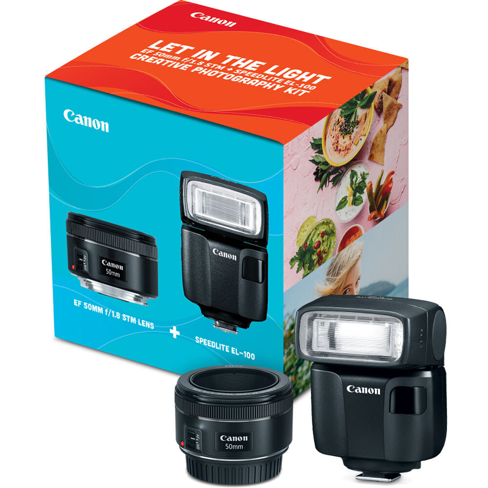 Canon EF 50mm f/1.8 STM Lens with Speedlite EL 100 Flash - Professional DSLR Camera Lens Kit for Portrait, Low Light & Creative Photography - Perfect for Weddings, Events & Studio Shoots