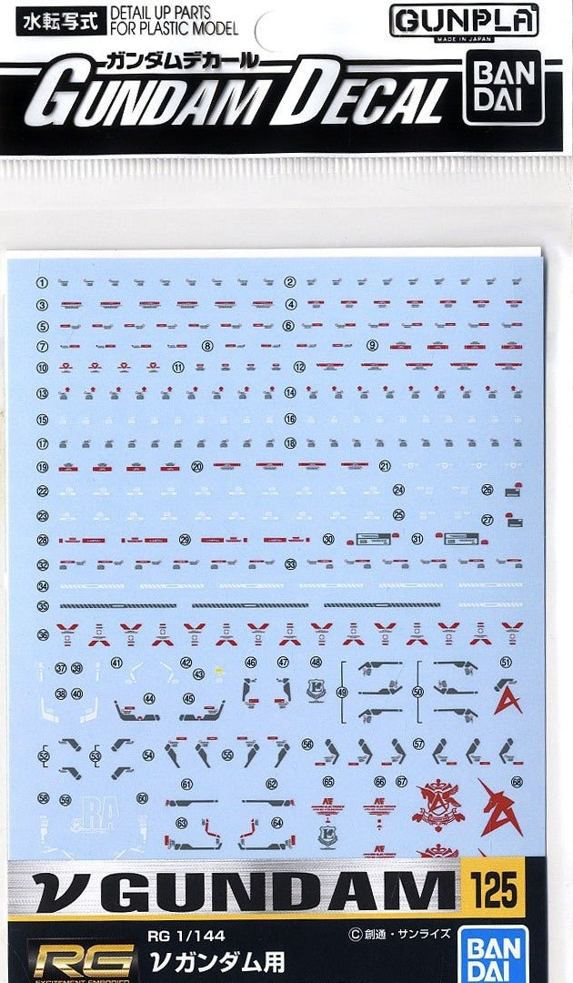 Bandai Gundam RG 1/144 Nu V Gundam MS Water Slide Decals #125 - Premium Model Kit Decals for Gundam Builders | Perfect for Customizing & Detailing Scale Models