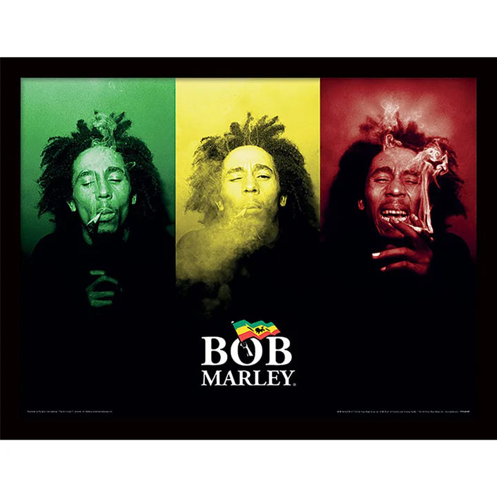 Bob Marley Tricolour Smoke Framed Poster - Reggae Music Wall Art for Home, Office & Bar Decor - Perfect for Music Lovers & Jamaican Culture Enthusiasts