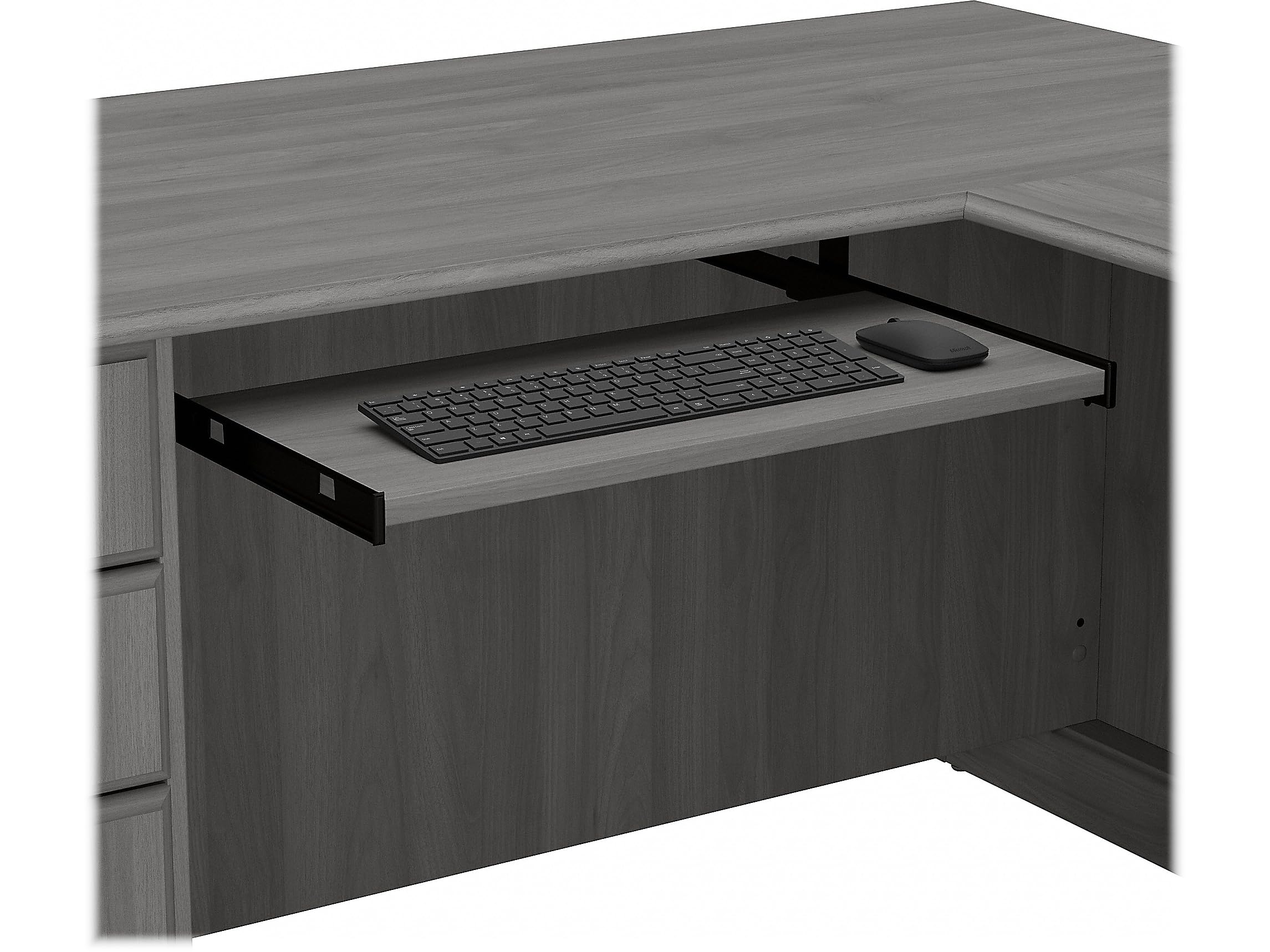 Bush Furniture Saratoga L-Shaped Computer Desk with Bookcase - Modern Gray Home Office Desk for Small Spaces, Gaming & Study Workstation