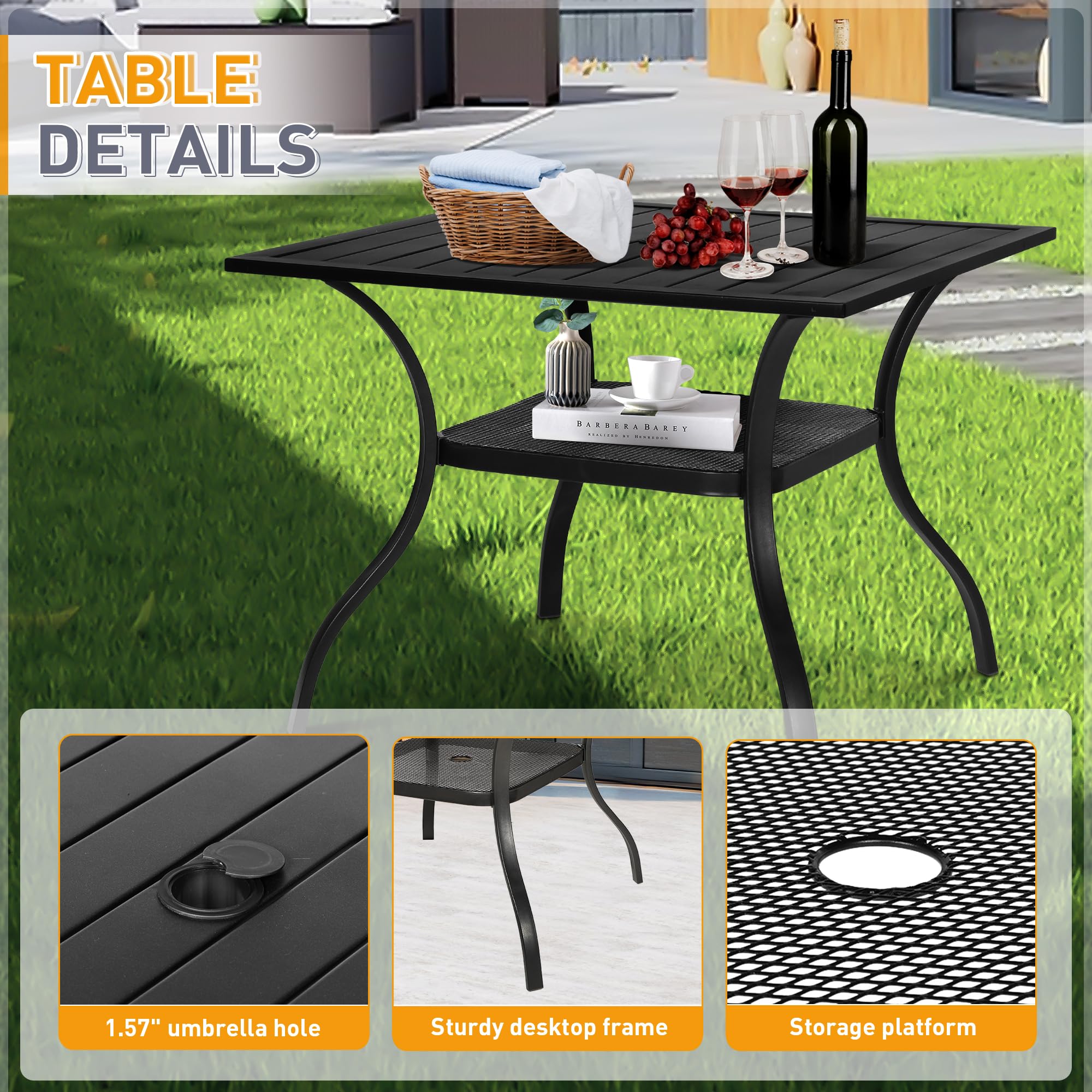 SUNCROWN 5-Piece Outdoor Wrought Iron Patio Dining Set - 4 Stackable Metal Chairs & 1 Steel Slat Bistro Table for Garden, Backyard, Deck - Perfect for Outdoor Entertaining, BBQ Parties, and Relaxing in Your Yard