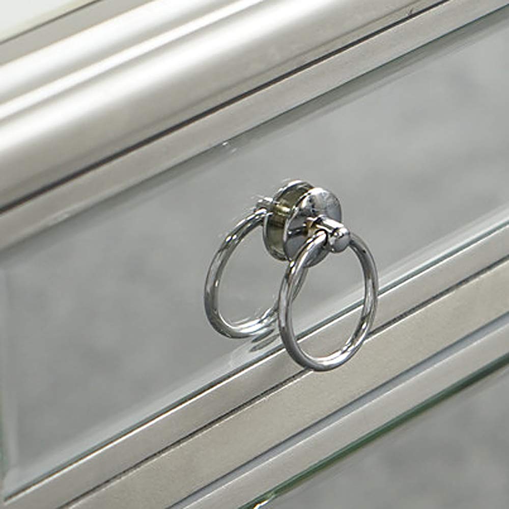 Small Mirror Console Table with 2 Drawers & Crystal Knobs - Vanity Makeup Desk for Women, Mirrored Media Console Table for Home Office, Bedroom & Entryway (Silver Finish, 5-Drawer Option)