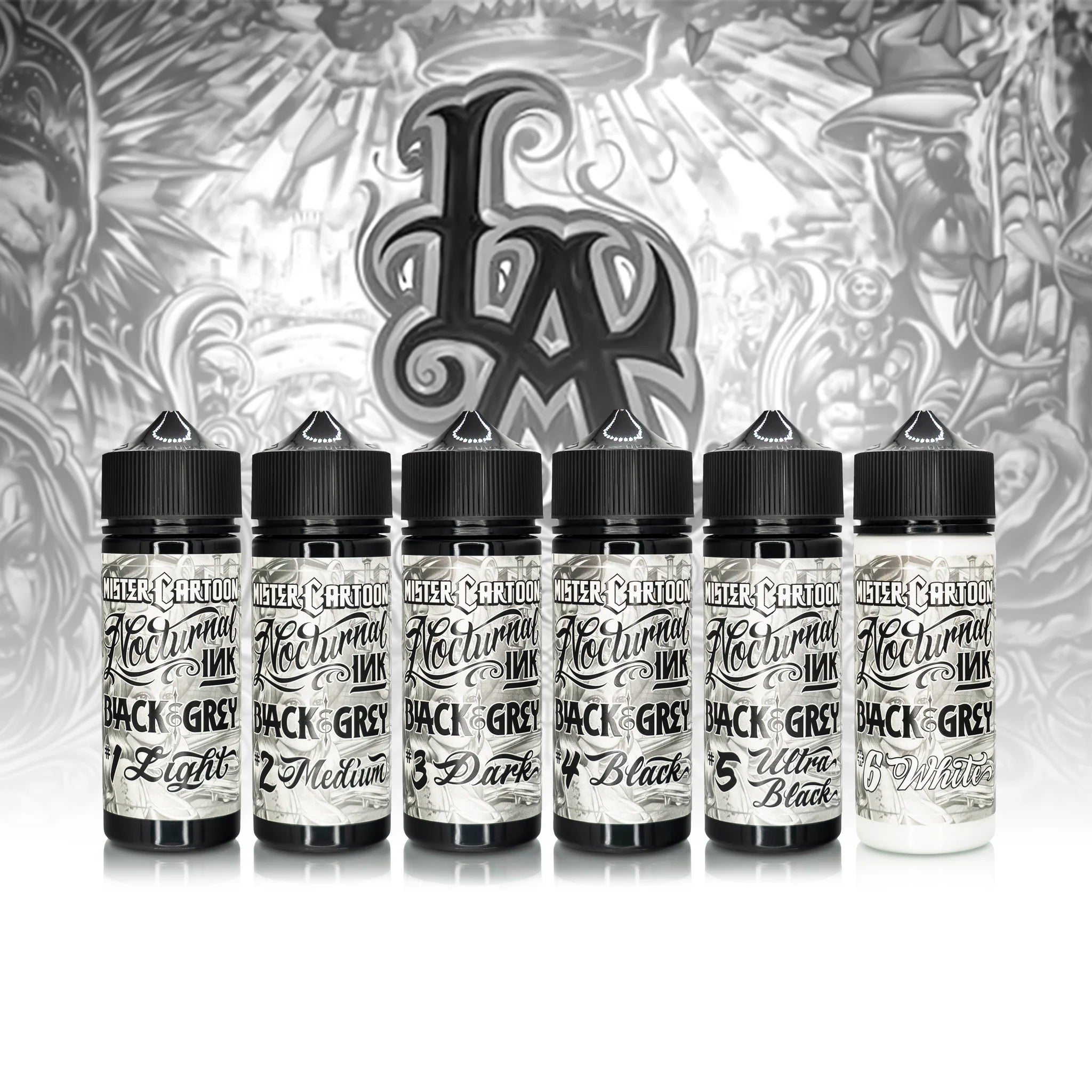 Bishop x Mister Cartoon Eternal Tattoo Ink Set - Professional Tattoo Ink Kit - 6 Bottles (4oz Each) - Perfect for Tattoo Artists, Permanent Makeup & Body Art Professionals