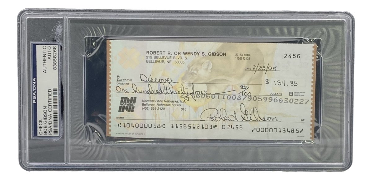 Bob Gibson St. Louis Cardinals Autographed Bank Check #2456 PSA/DNA Certified - Rare Baseball Memorabilia for Collectors & Sports Fans
