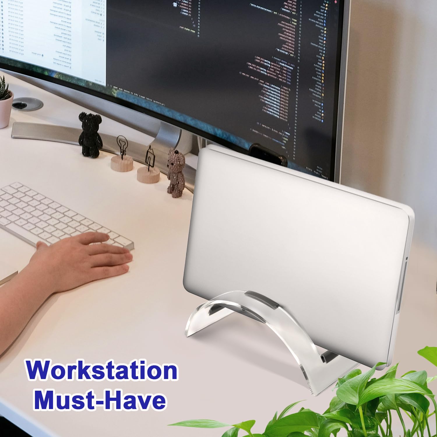 Clear Acrylic Vertical Laptop Stand for Desk - Space Saving Notebook Holder for MacBook, HP, Dell | Home Office Desk Organizer & Storage Solution | Perfect for Workspace Organization & Ergonomic Computing