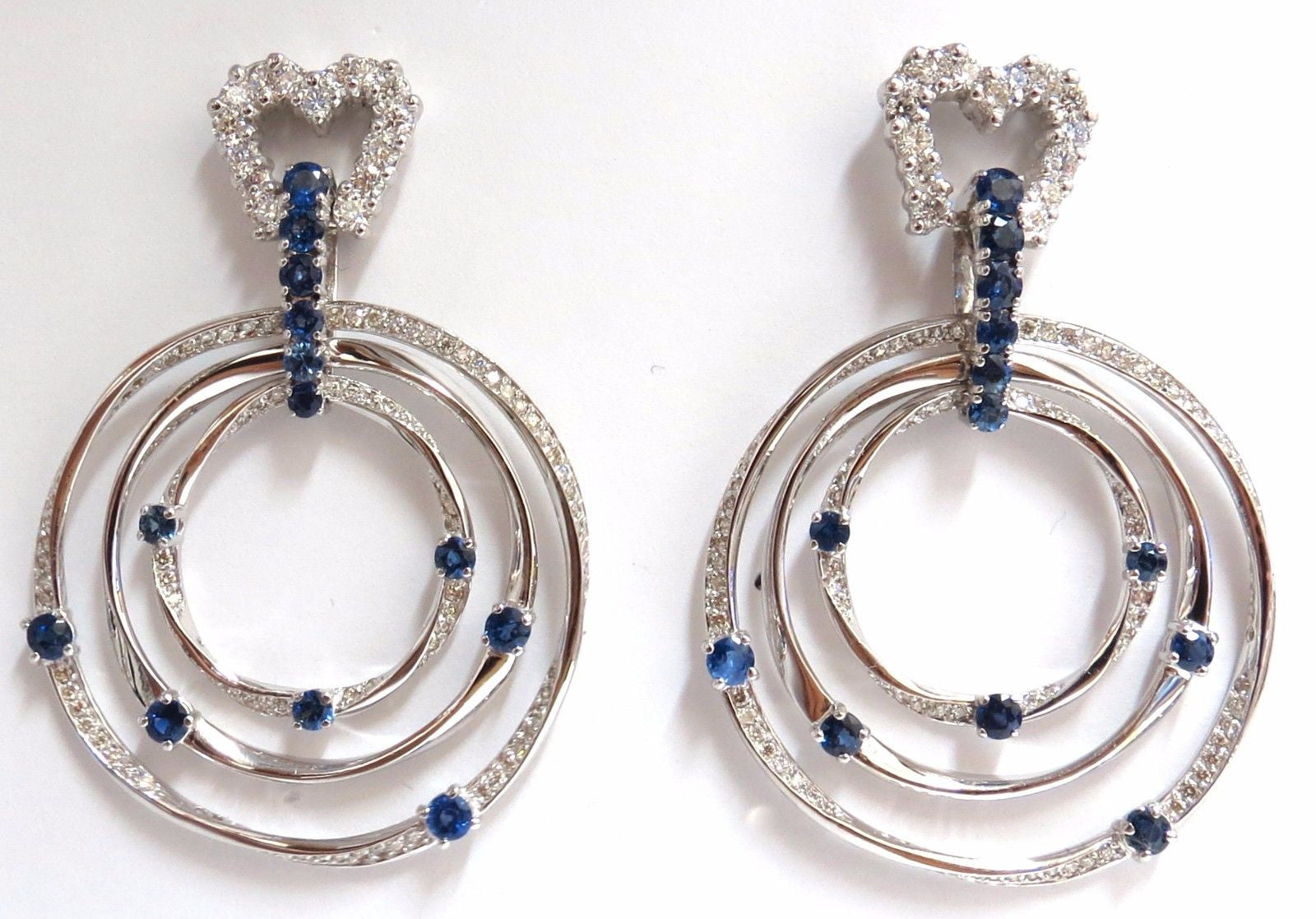 6.00ct Natural Diamond & Sapphire 14K Gold Heart Dangle Earrings for Women - Perfect for Weddings, Anniversaries & Special Occasions