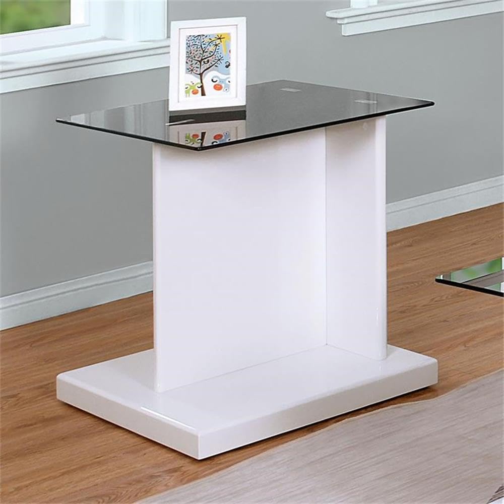 Furniture of America Thame Contemporary White Glass Top End Table - Perfect for Living Room, Bedroom, or Office Side Table
