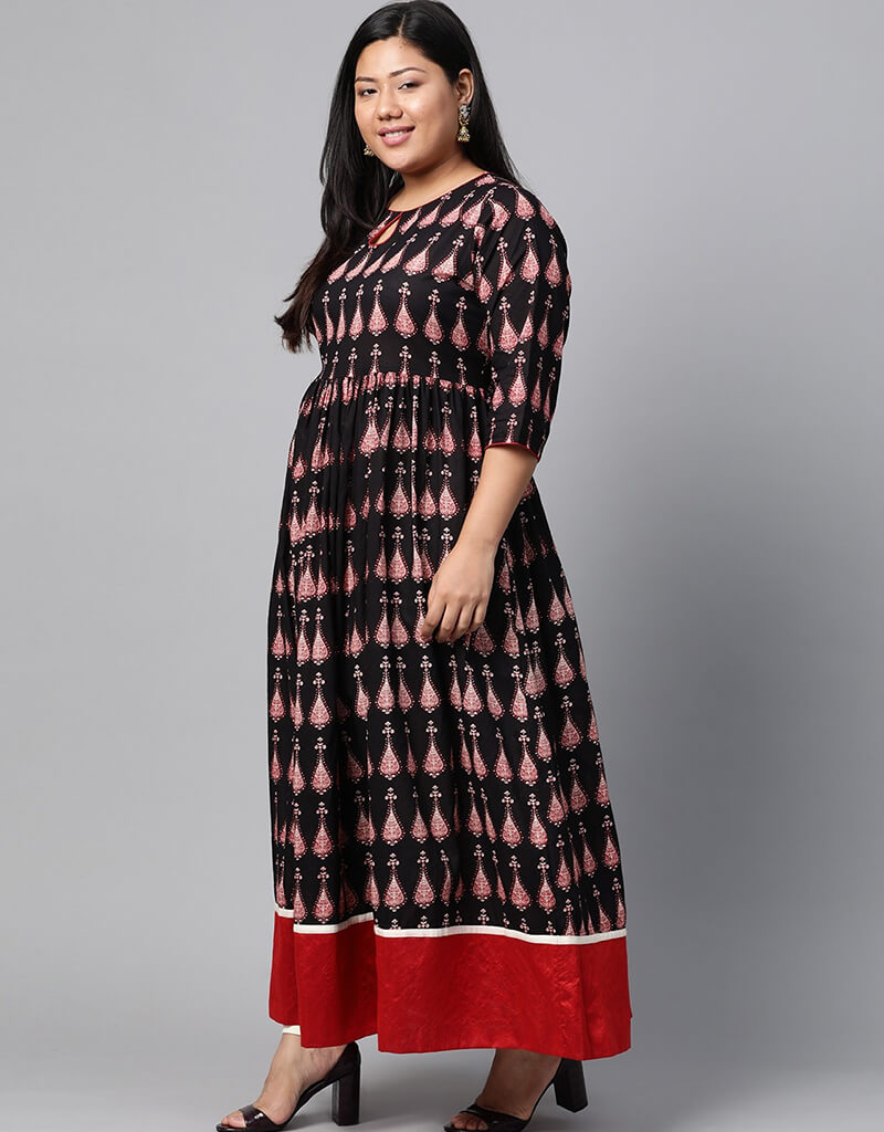 Elegant Black Cotton Anarkali Suit for Women - Traditional Indian Ethnic Dress for Festivals, Weddings & Special Occasions