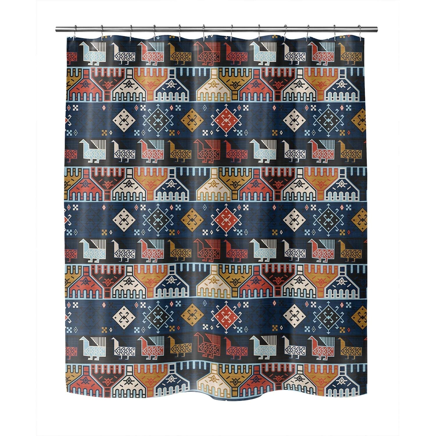 Blue Geometric Southwestern Polyester Shower Curtain - Waterproof Bathroom Decor for Modern & Boho Style Homes
