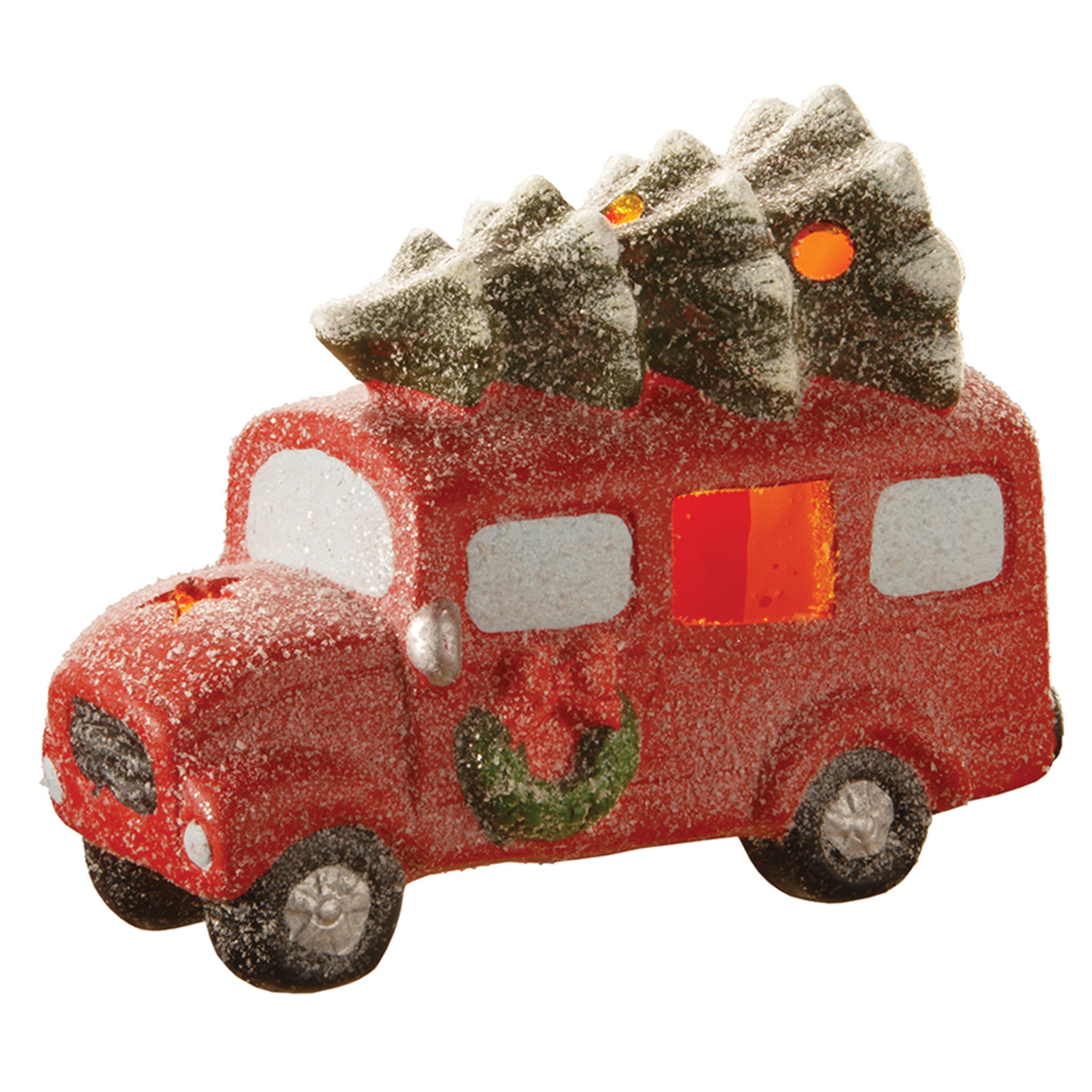 7 Inch Terracotta Holiday Truck Decor with Warm White LED Lights - Perfect for Christmas, Winter, and Home Decoration