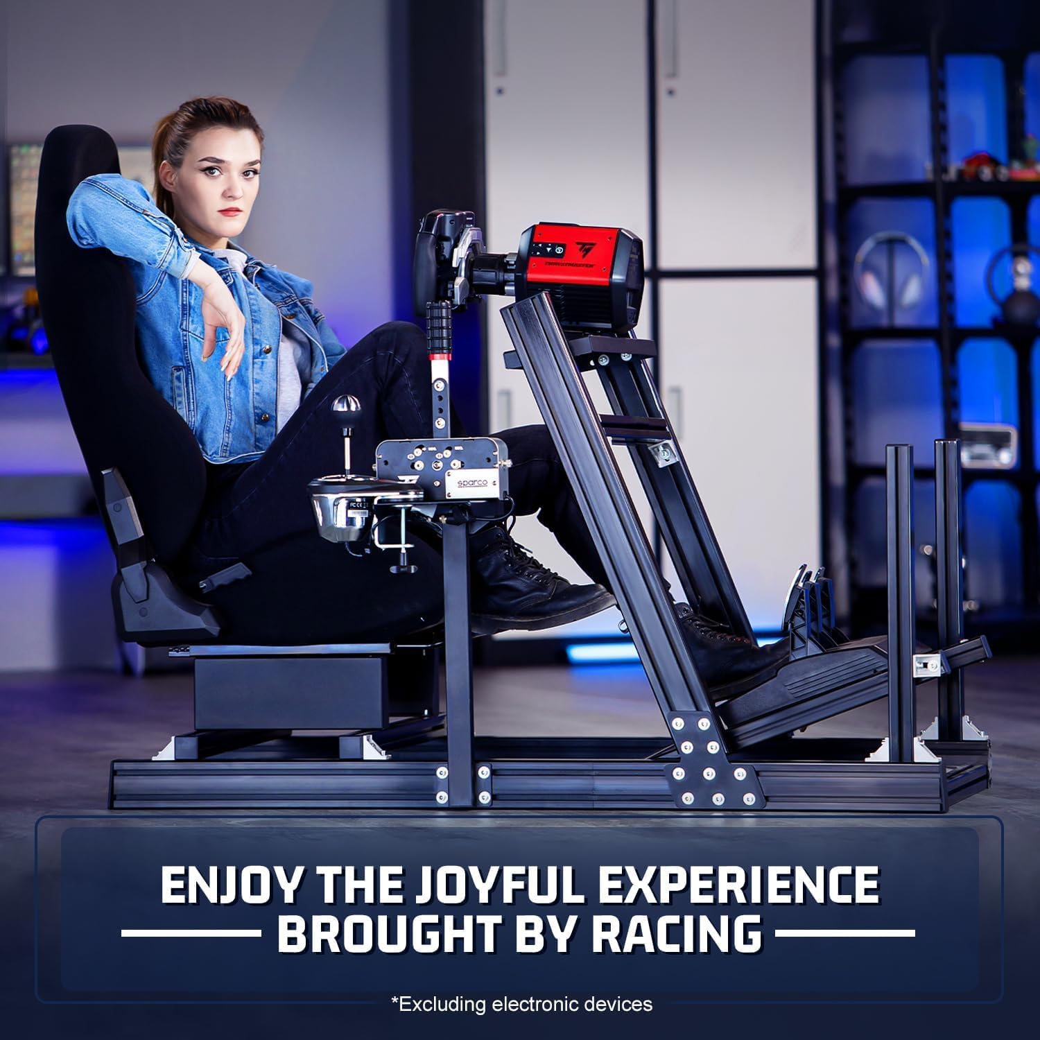 Marada Aluminum Profile Racing Simulator Cockpit with Seat - Fully Adjustable Frame for Thrustmaster, Fanatec, Moza & Logitech G29/GPro (8040 Series) | Perfect for Home Gaming, Esports Training & Professional Simulation | Steering Wheel/Pedals/Handbrake Not Included
