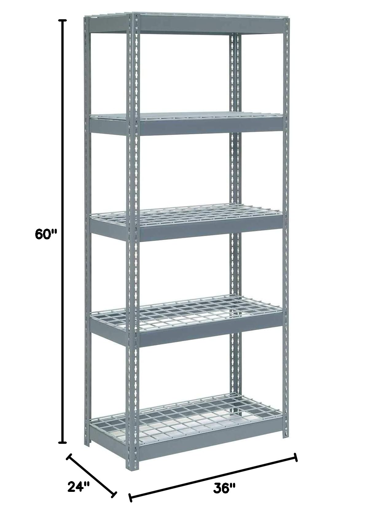 Heavy Duty Boltless Shelving Unit 36x24x60 Inches - 5-Tier Industrial Storage Rack with Wire Deck Shelves for Garage, Warehouse & Home Organization