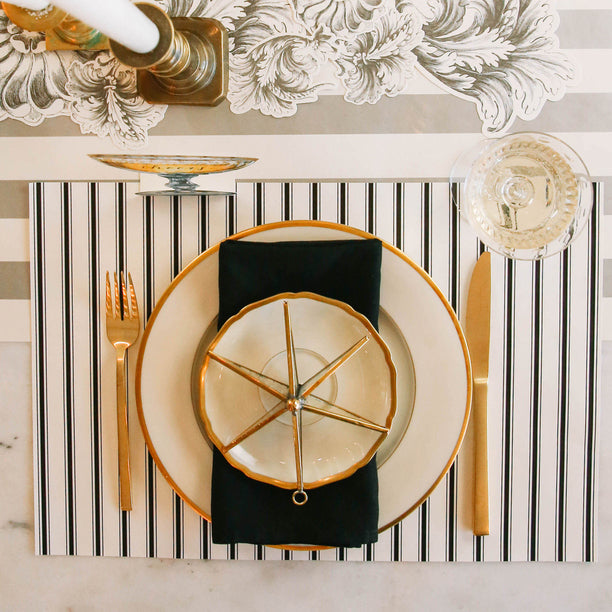 Elegant Black Ribbon Stripe Placemat Set - Waterproof & Heat-Resistant Table Mats for Dining, Parties, and Home Decor - 12 Pack Washable Placemats for Everyday Use and Special Occasions