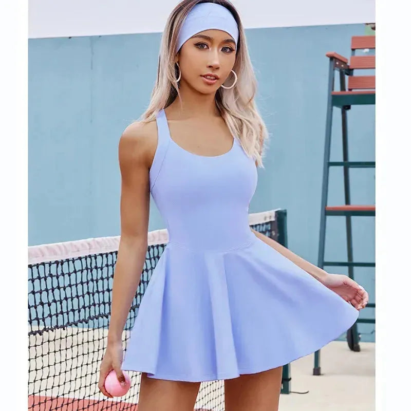 Women's Slim Fit Tennis Dress - One Piece Jumpsuit for Sports & Fitness with Chest Pads | Golf, Badminton, Yoga & Skort Outfit | Breathable Cross Back Tracksuit for Workouts & Court Performance