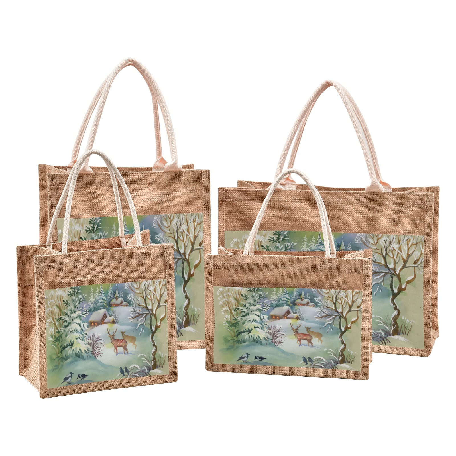 Linqin Deer Jute Tote Bag - Waterproof Burlap Straw Grocery Shopping Bag for Women - Eco-Friendly Reusable Beach Tote for Travel, Market & Daily Use