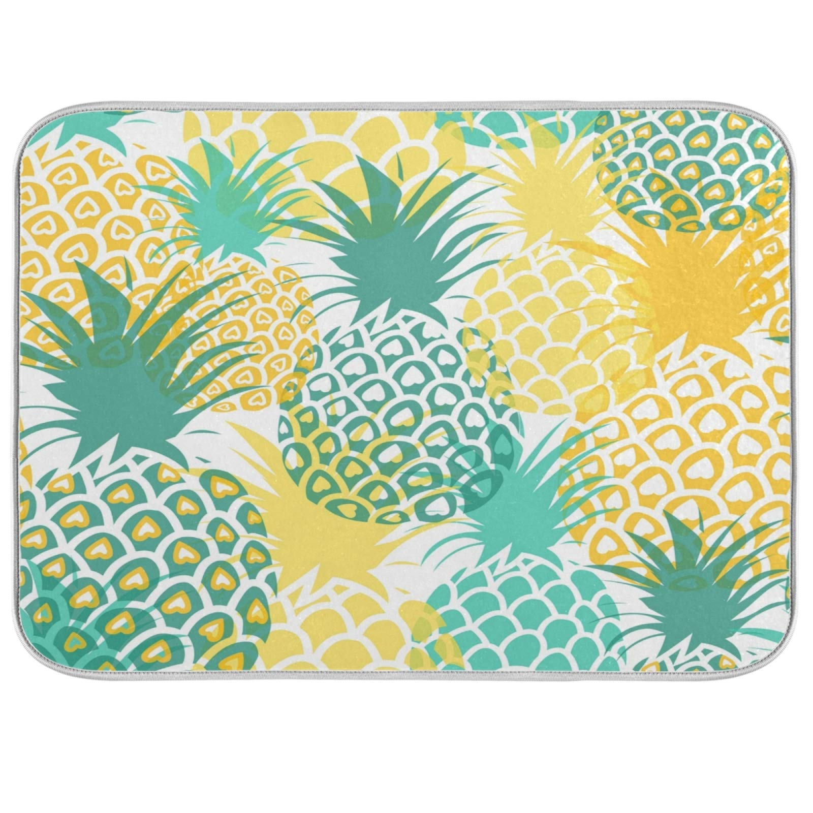 **Pineapple Dish Drying Mat - Absorbent, Heat Resistant & Reversible Kitchen Sink Mat (16