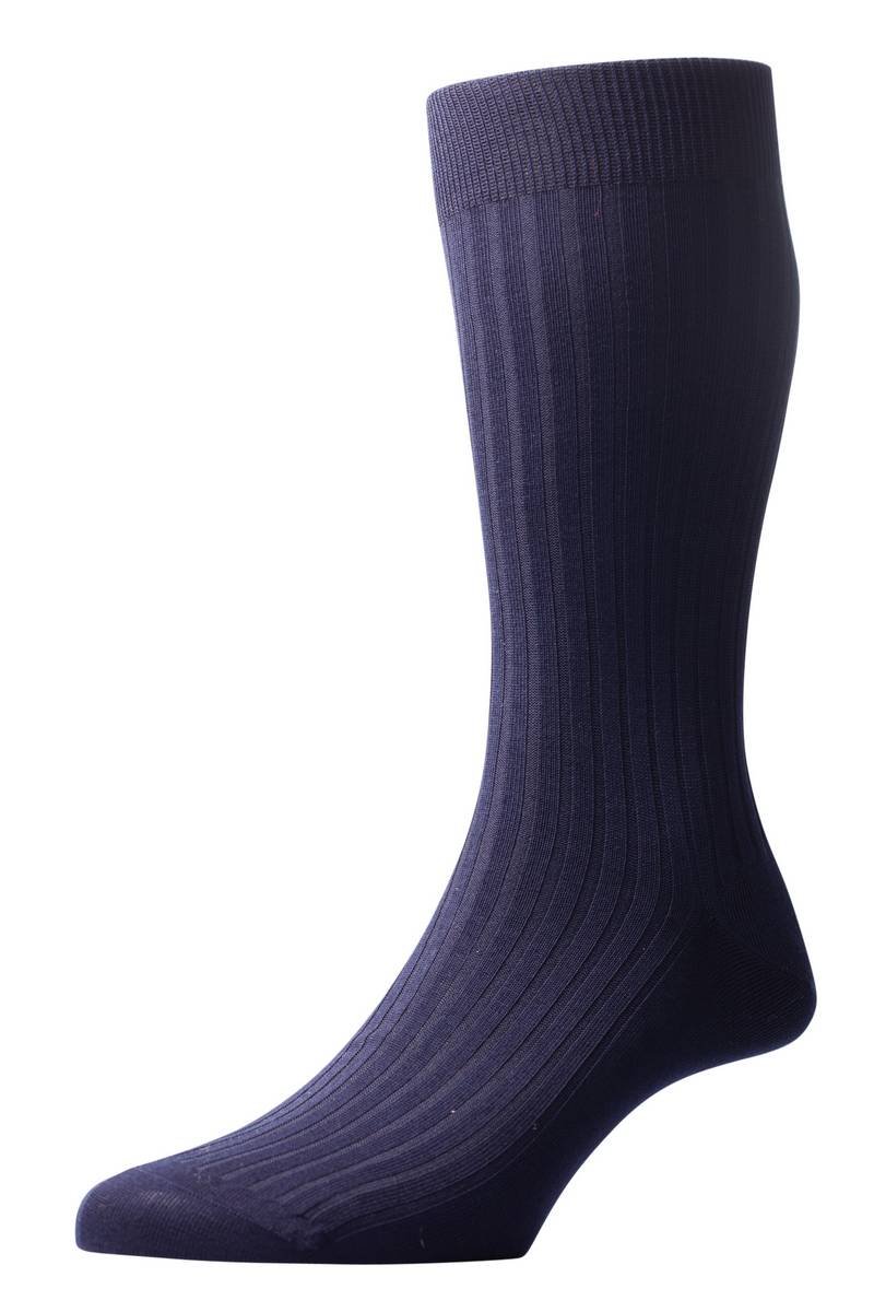 Pantherella Men's Danvers Rib Cotton Lisle Socks - Navy Blue - Premium Comfort Dress Socks for Business & Formal Occasions