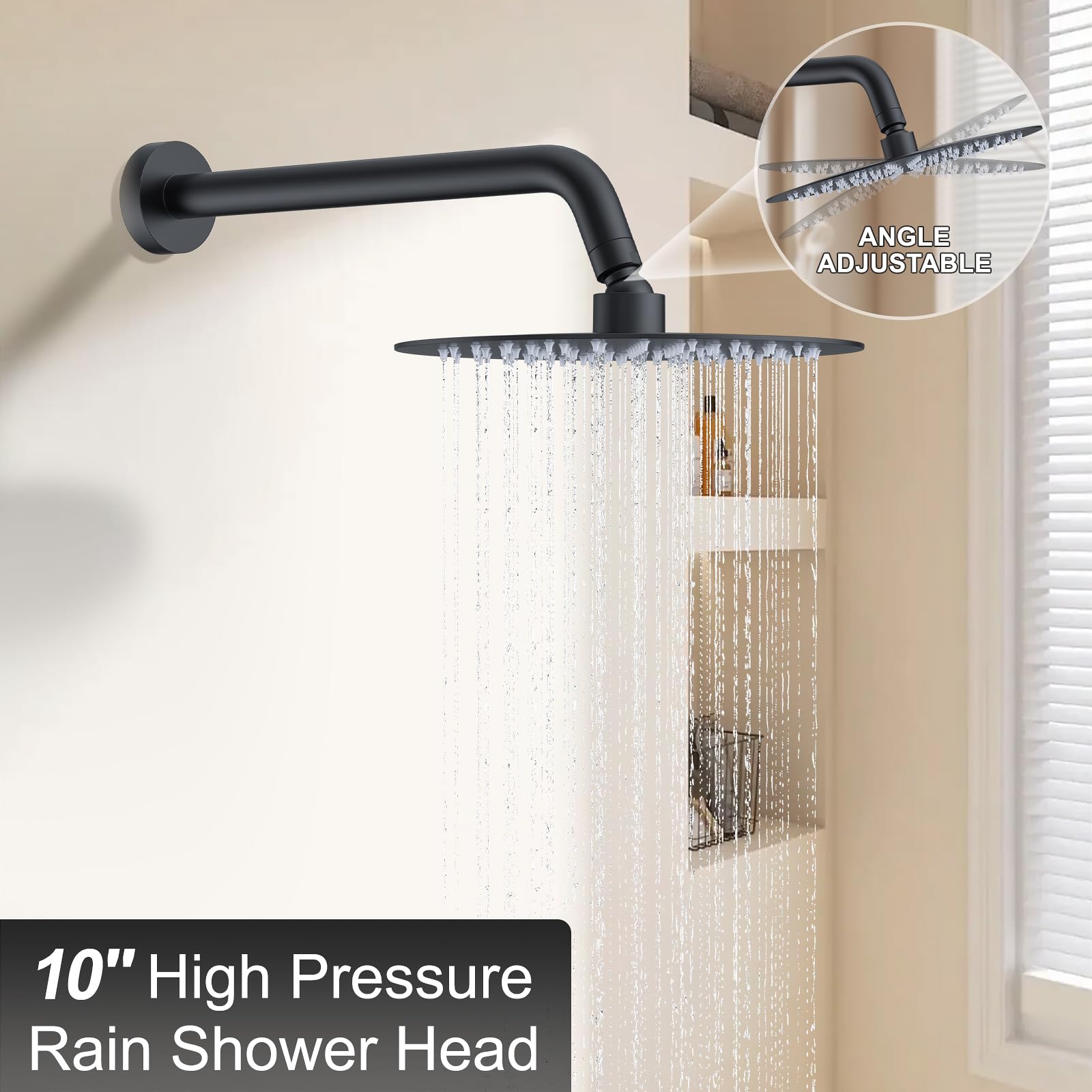 10 Inch Matte Black Shower System - High Pressure Rain Shower Head & Handheld Shower Combo, Wall Mounted Bathroom Mixer Faucet with Rough-in Valve & Trim Kit - Perfect for Modern Spa-Like Bathroom Experience