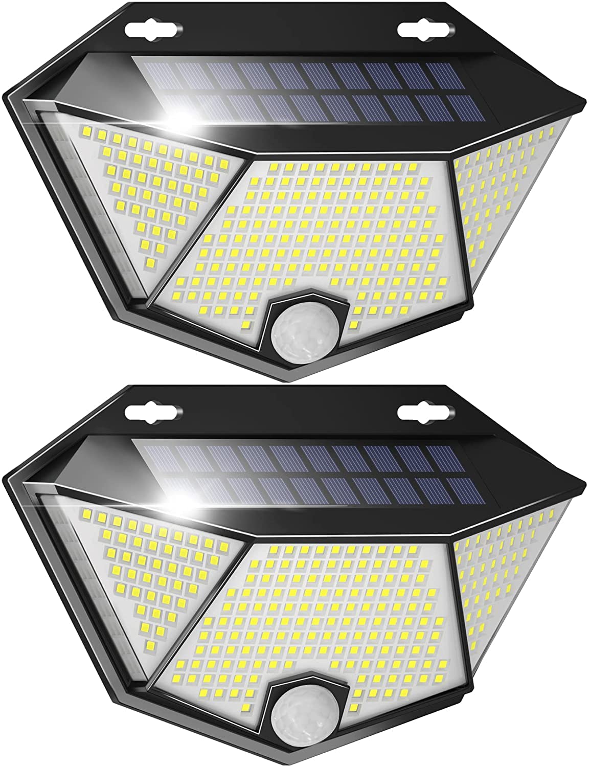 BHABUI 308 Solar Lights Outdoor Waterproof - 2 Pack Solar Motion Sensor Security Lights with 3 Lighting Modes, IP65 Weatherproof for Garden, Yard, Patio, Garage & Pathway - Ideal for Home Security and Landscape Lighting