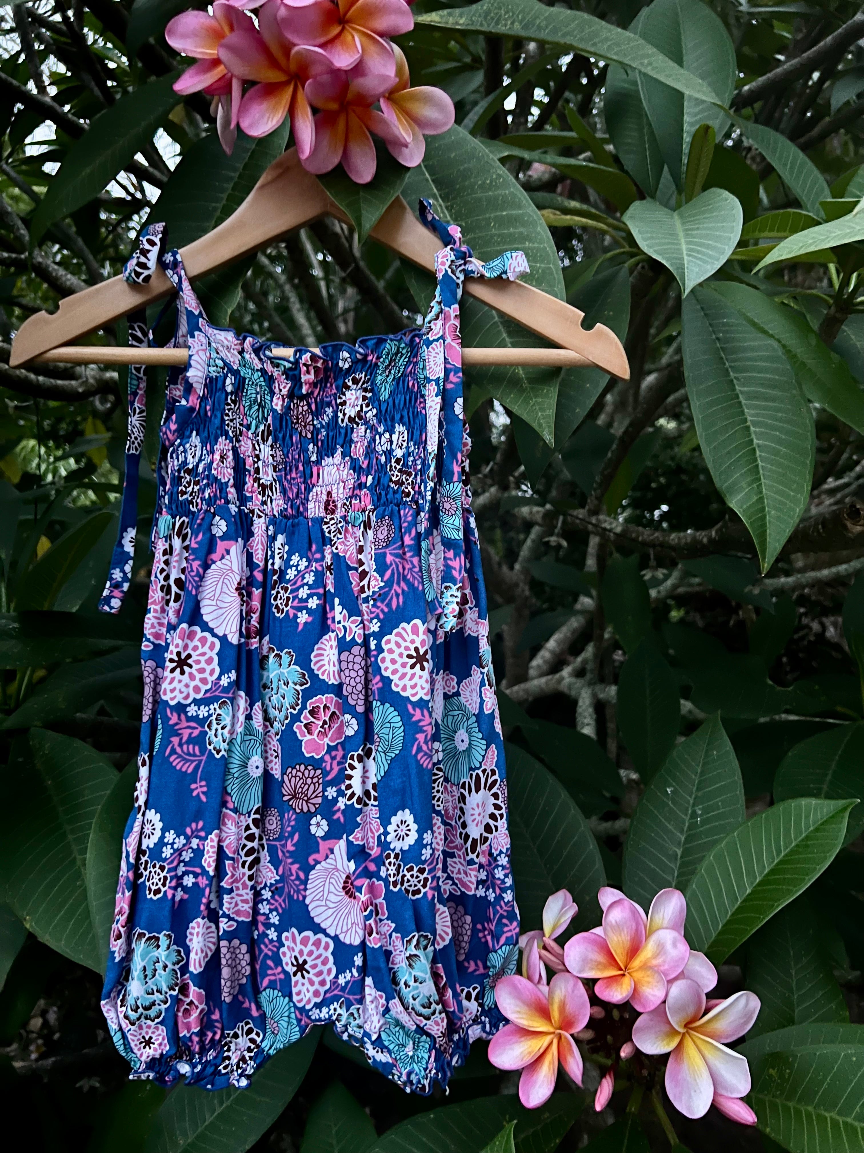 MilaMeli Baby Chloe Jumpsuit - Cobalt Blue Sakura Print Romper for Girls | Soft Cotton Infant Outfit for Playdates, Photo Shoots & Special Occasions