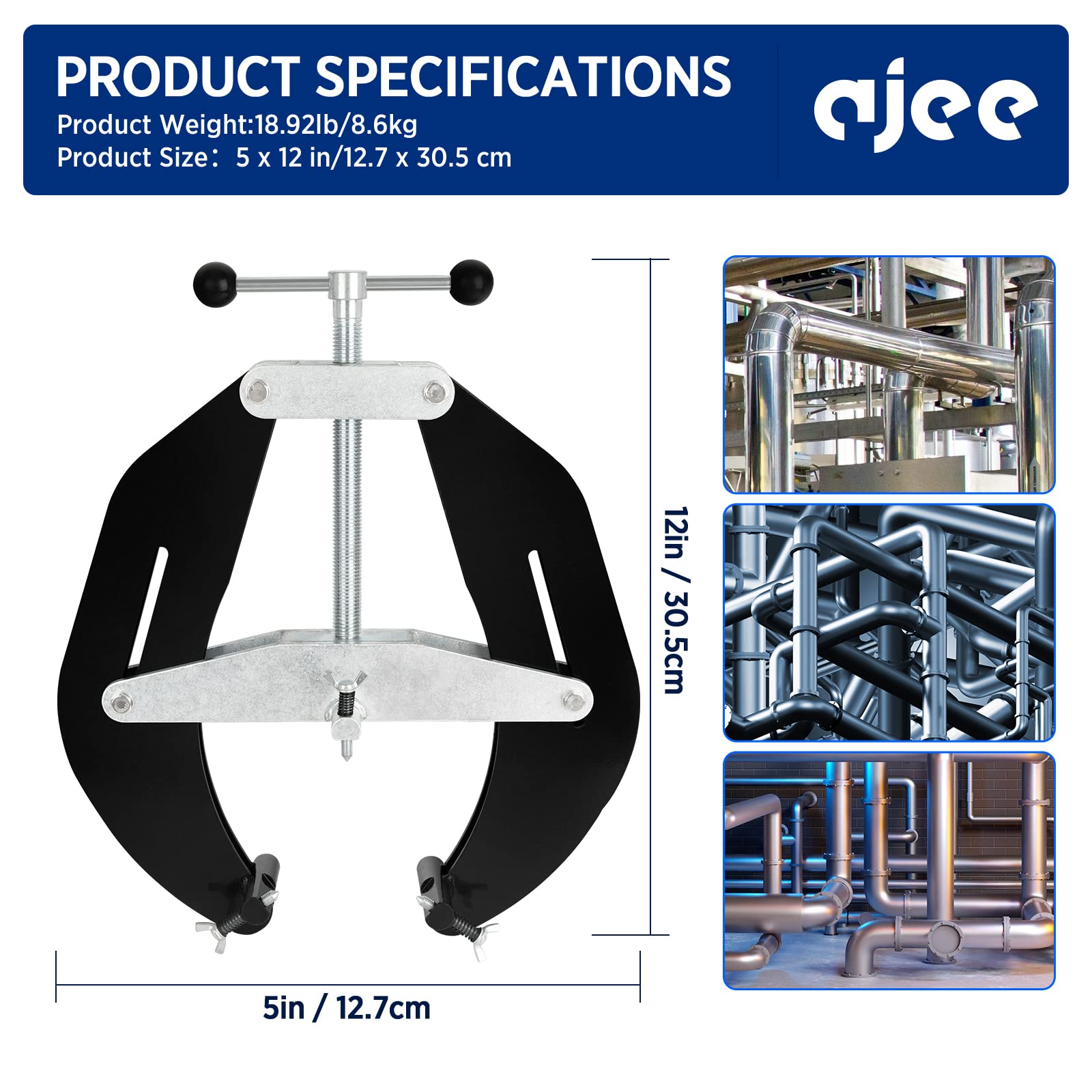 Steel Pipe Clamp 5-12 Inch - High Strength Pipe Alignment Tool with Quick-Acting Screws & Lightweight Design - Perfect for Plumbing, HVAC, and DIY Pipe Fixing