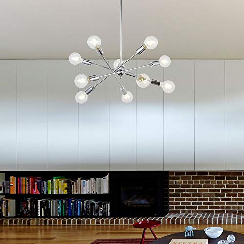Mid-Century Modern Sputnik Chandelier - 8-Light Silver Metal Ceiling Pendant Lamp for Living Room, Dining Room & Bedroom Lighting Decor
