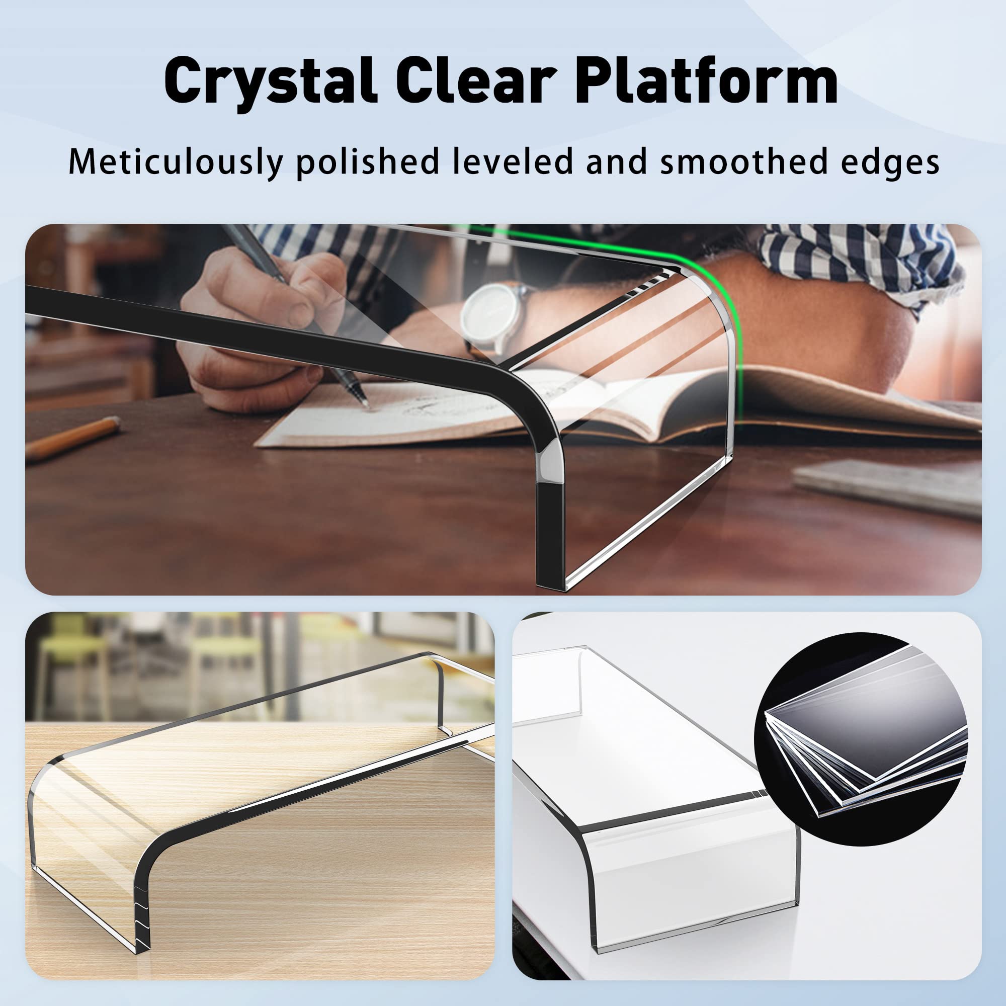 AboveTEK Premium 20 Inch Large Monitor Riser with 2-Tier Acrylic Stand - Ergonomic Computer Desk Organizer for Home Office, Workstation & Gaming Setup