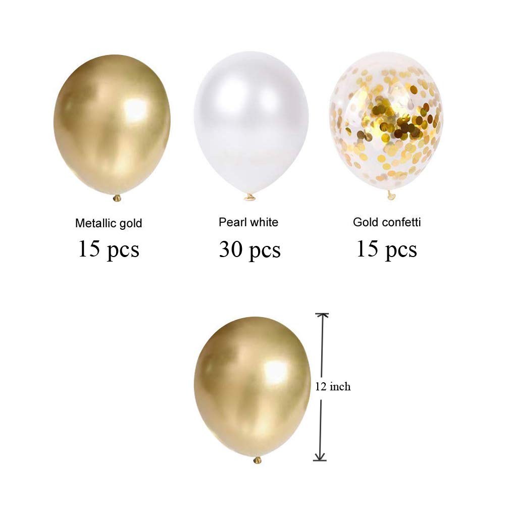 60 Pack Gold Pearl White Gold Confetti Balloons - 12 Inch Latex Glitter Balloons for Birthday, Wedding, Baby Shower, Bridal Shower & Party Decorations - Perfect for Indoor and Outdoor Celebrations