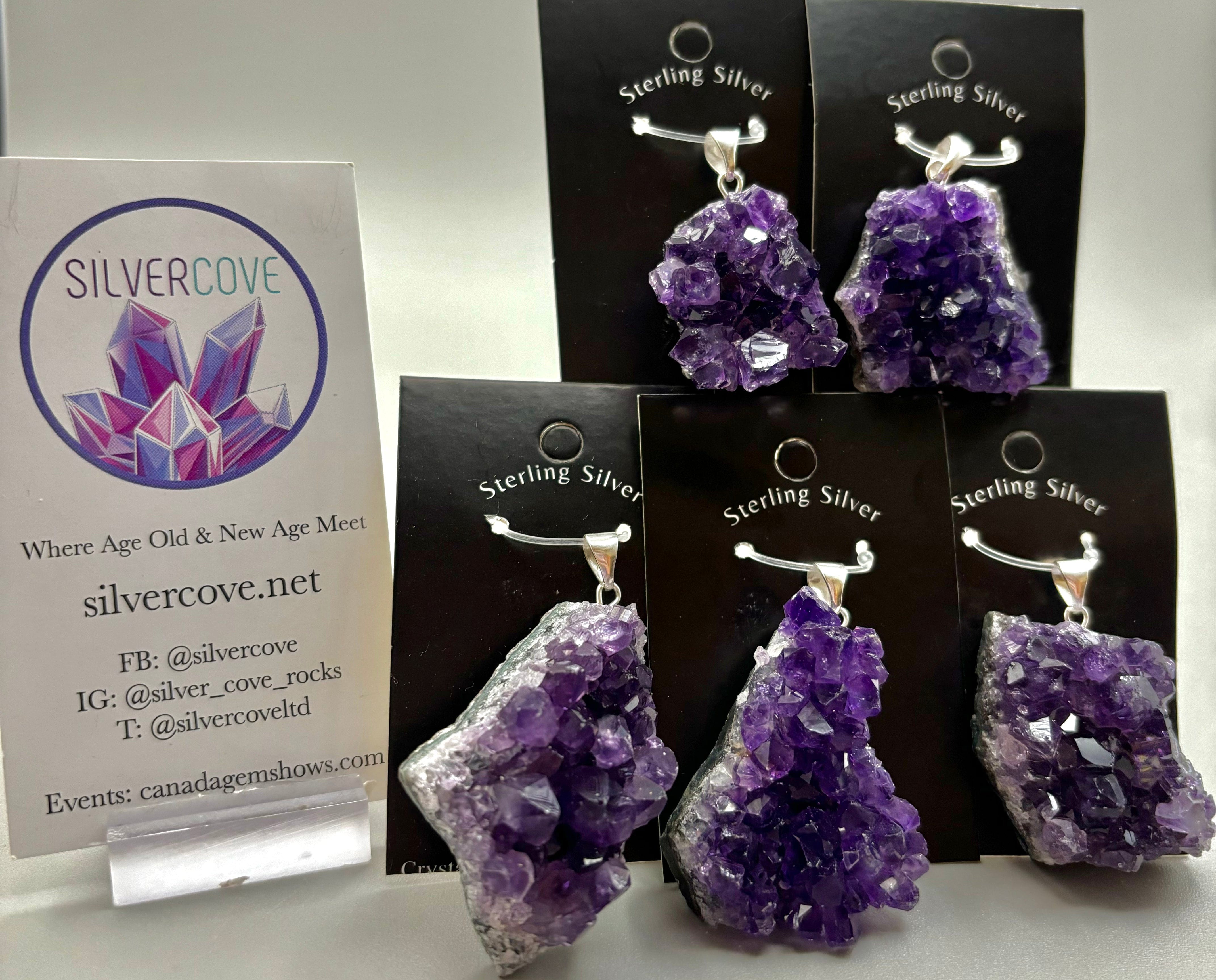 Natural Amethyst Geode Sterling Silver Pendant Necklace for Women - Healing Crystal Jewelry Gift for Meditation, Yoga & Spiritual Protection