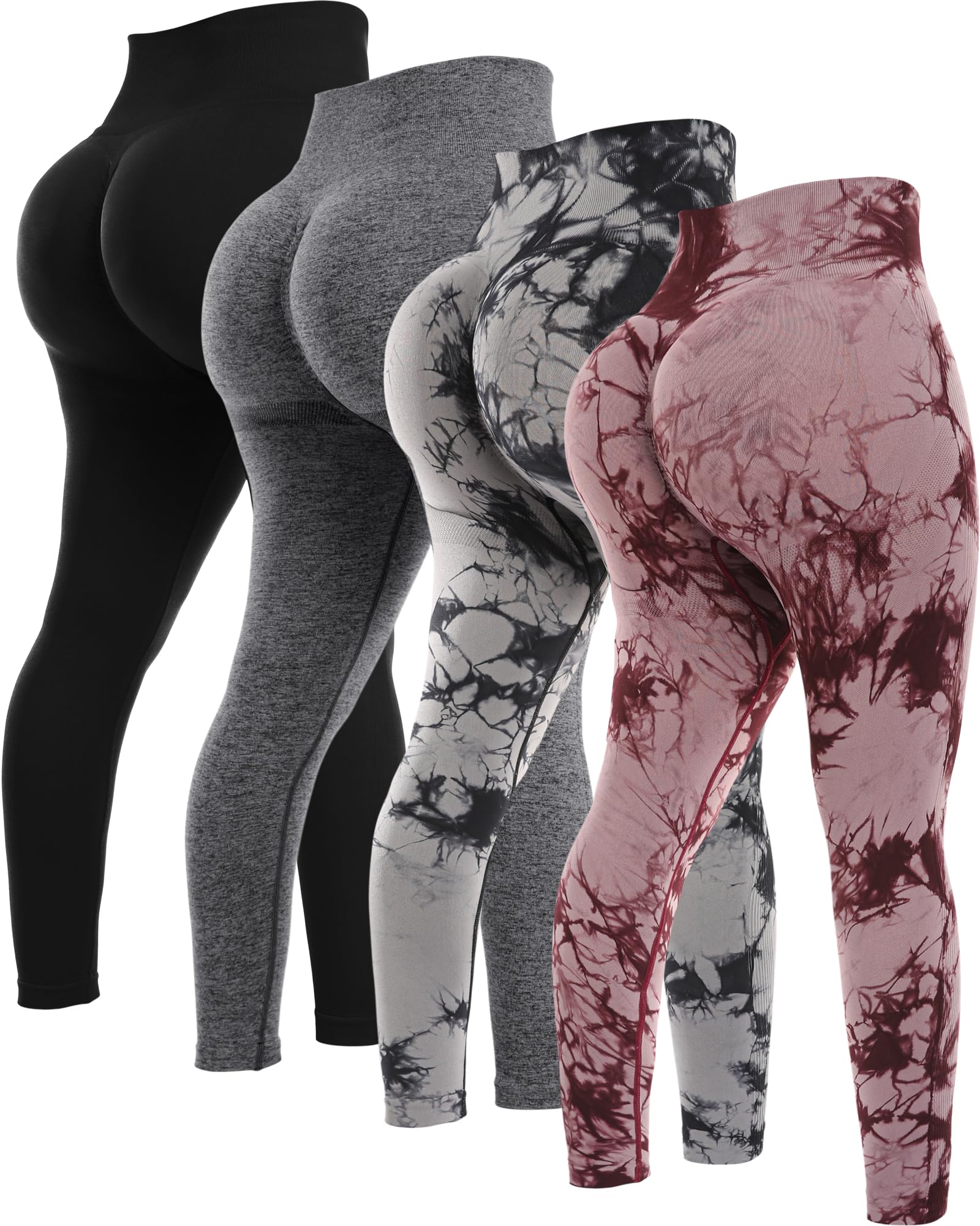 NORMOV 4-Piece Seamless Butt Lifting Leggings for Women - High Waisted Workout Yoga Pants with Scrunch Booty Design - Gym, Running & Everyday Wear