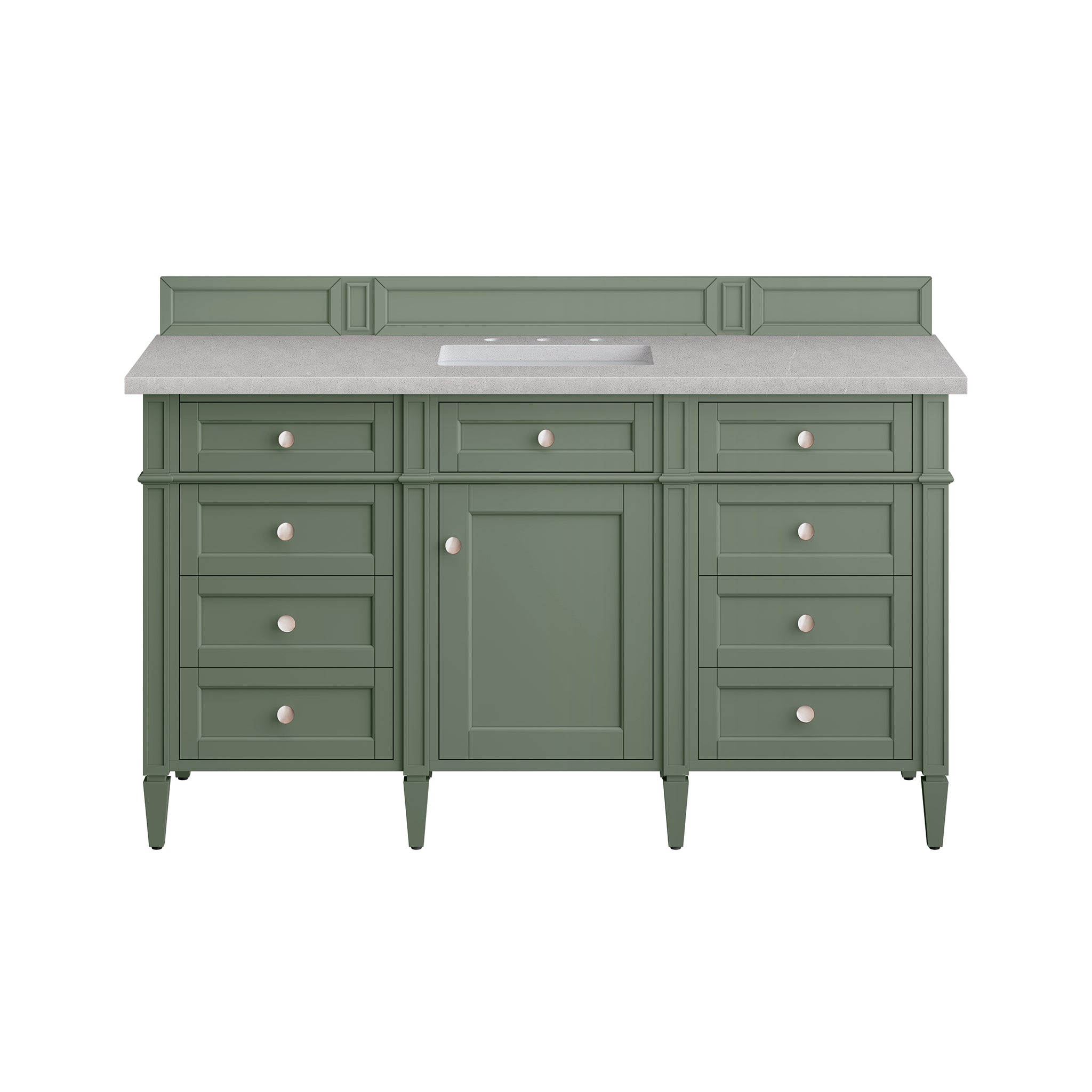 Brittany 60 Inch Single Bathroom Vanity with Smokey Celadon Finish & 3CM Eternal Serena Quartz Top - Perfect for Modern Master Bathrooms & Powder Rooms
