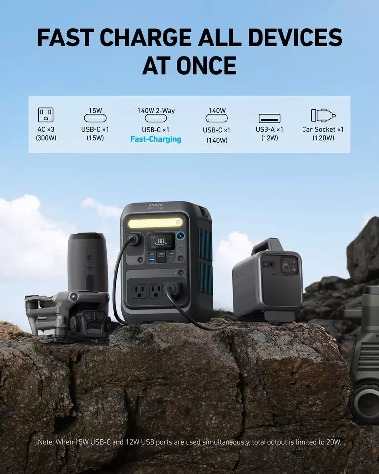 Anker SOLIX C300X 288Wh 300W Portable Power Station - Perfect for Camping, Outdoor Adventures & Emergency Power Backup
