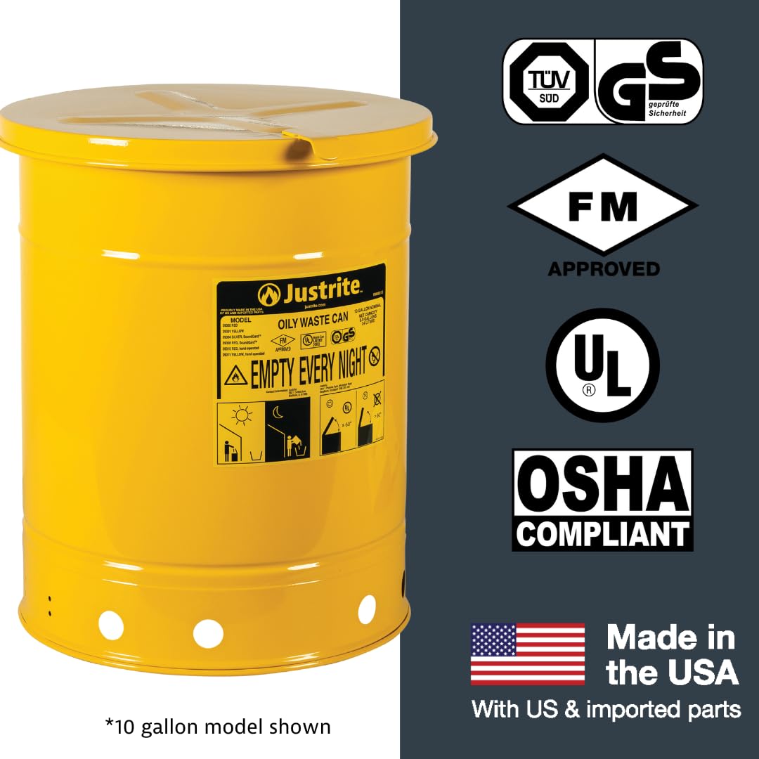Justrite 14 Gallon Galvanized Steel Oily Waste Can with Self-Closing Lid - 20
