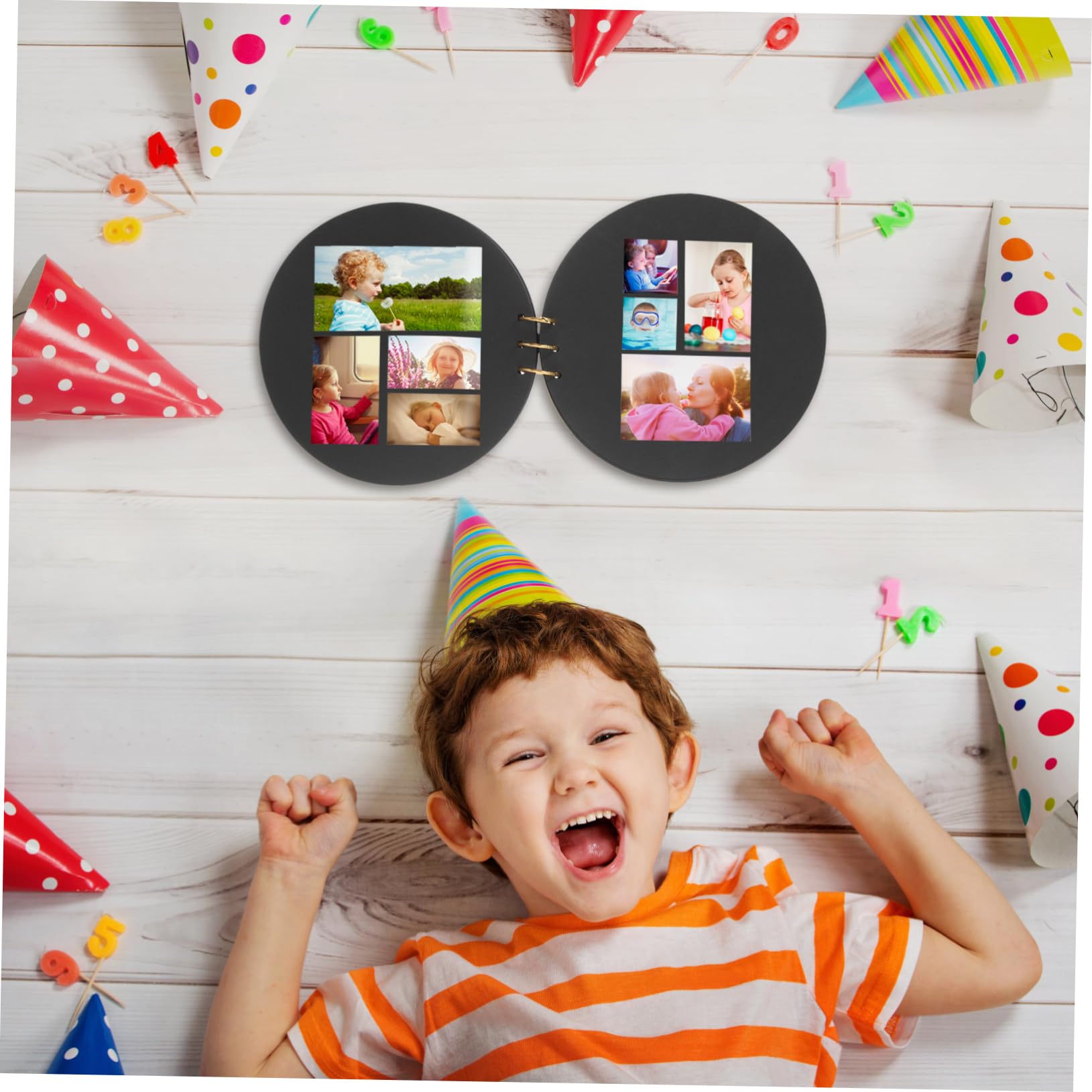 MOBUTOFU Kids Photo Album - DIY Scrapbook for Baby Shower, Kindergarten & Growth Memories - Round Photo Book for Children's Milestones & School Years - Perfect for Gifts, Baby Showers & Family Keepsakes