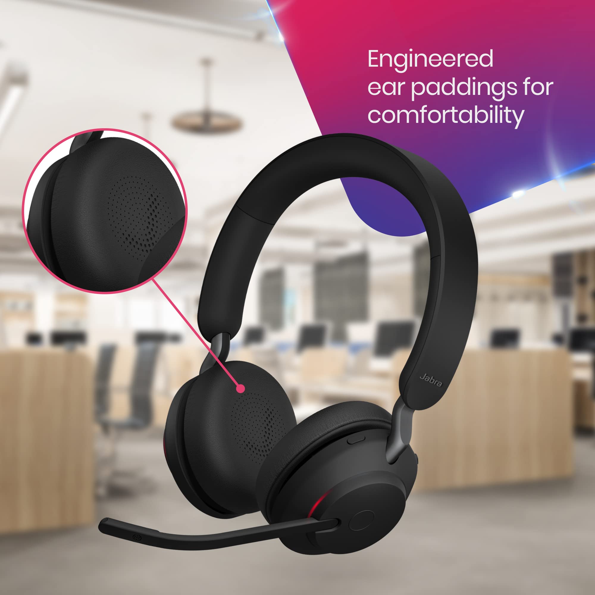 Jabra Evolve2 65 Wireless Bluetooth Headset with USB Dongle - Noise Cancelling Stereo UC Headphones for Zoom, Webex, Microsoft Teams | Perfect for Remote Work, Online Meetings, Phone Calls & Video Conferencing