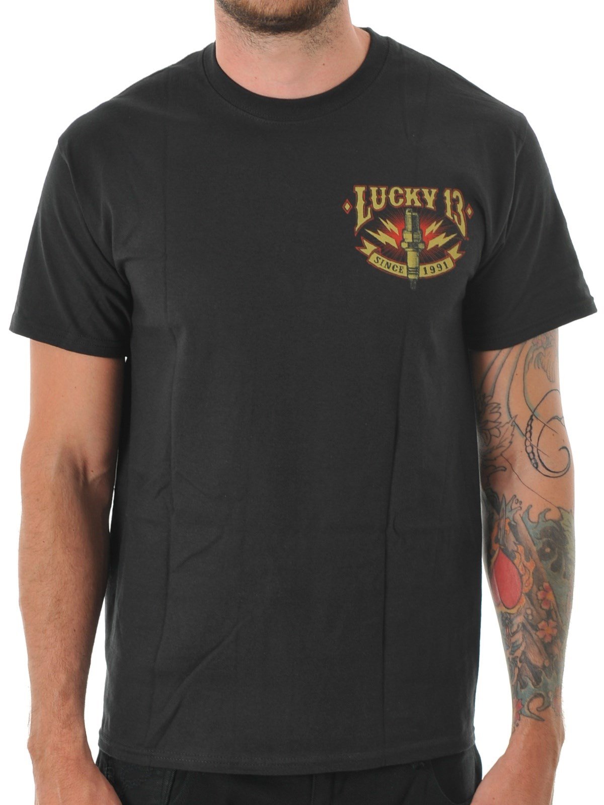 Lucky 13 Men's Amped Grease T-Shirt for Motorcycle & Rock Fans