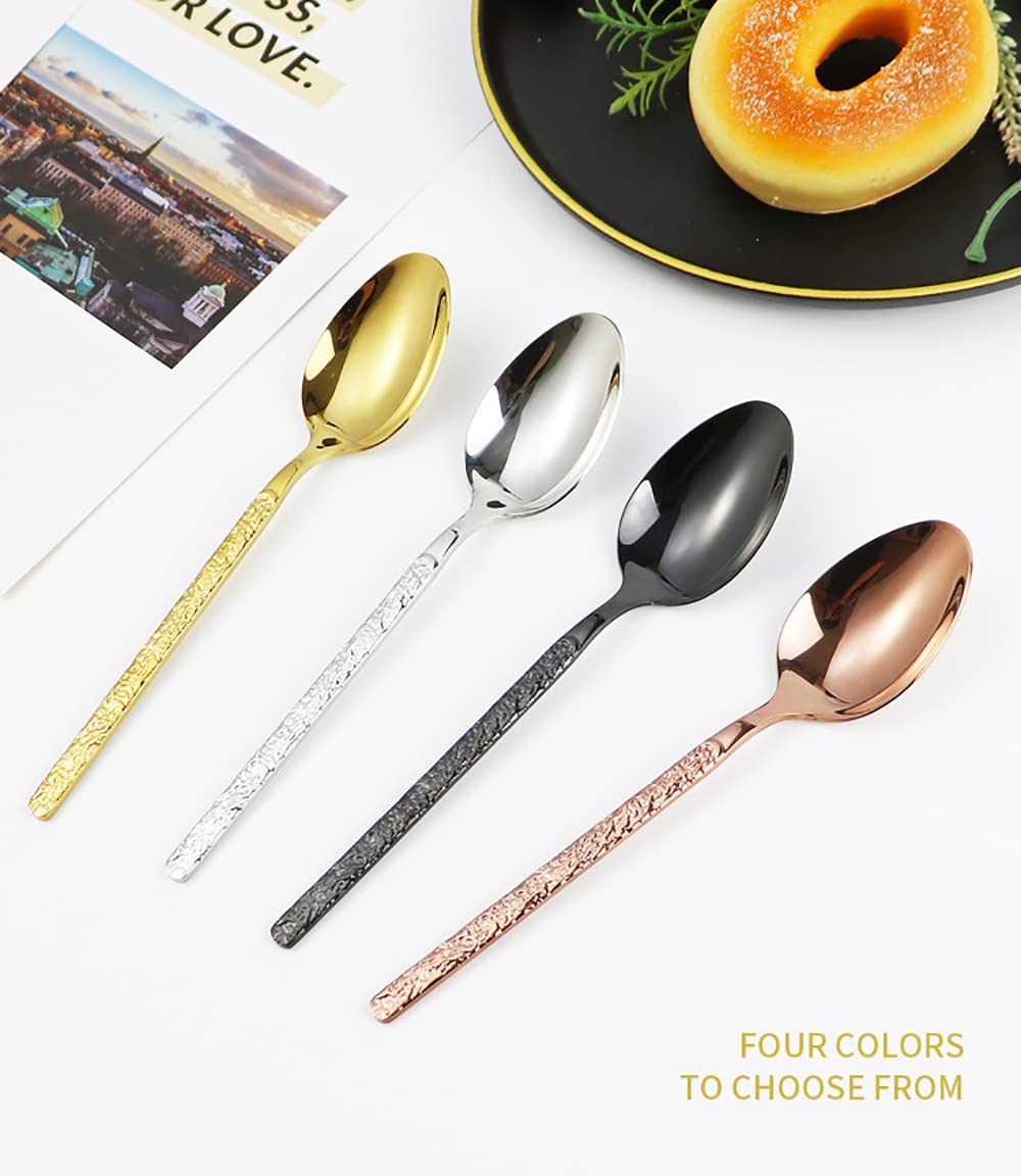 60-Piece Rose Gold Silverware Set for 12 - Hammered Modern Stainless Steel Flatware Set with Forks, Spoons & Knives - Elegant Tableware Cutlery for Home, Restaurant & Wedding - Dishwasher Safe Dinnerware Set for Everyday Use & Special Occasions