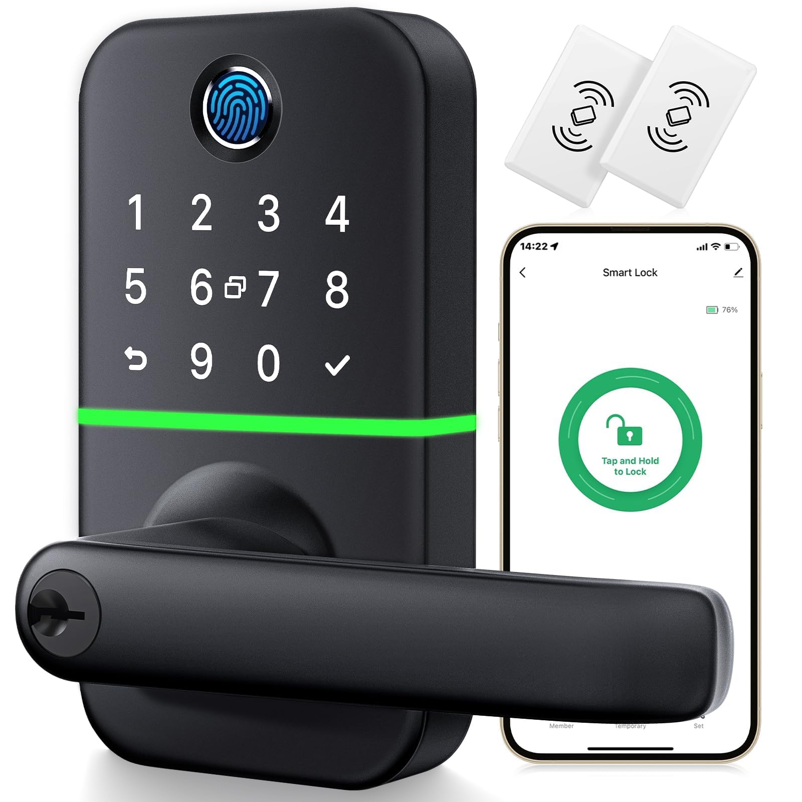 Kucacci Keyless Entry Smart Door Lock with Keypad & Fingerprint - Digital Electronic Deadbolt Alternative for Front Door - Secure Home Access for Families, Renters & Airbnb Hosts (Easy Installation, No Wiring)